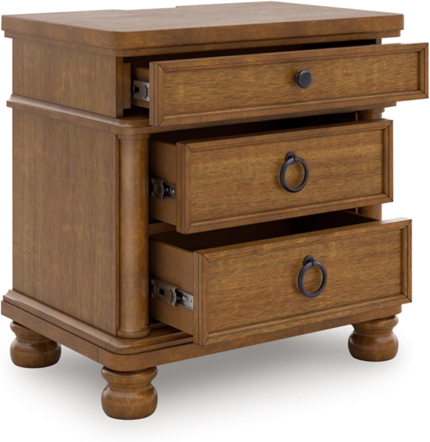 imageSignature Design by Ashley Chadworth Traditional Nightstand with 3 Drawers USBA and USBC Charging Metal Knobs Wood 27 W x 1813 D x 2738 H BrownBrown