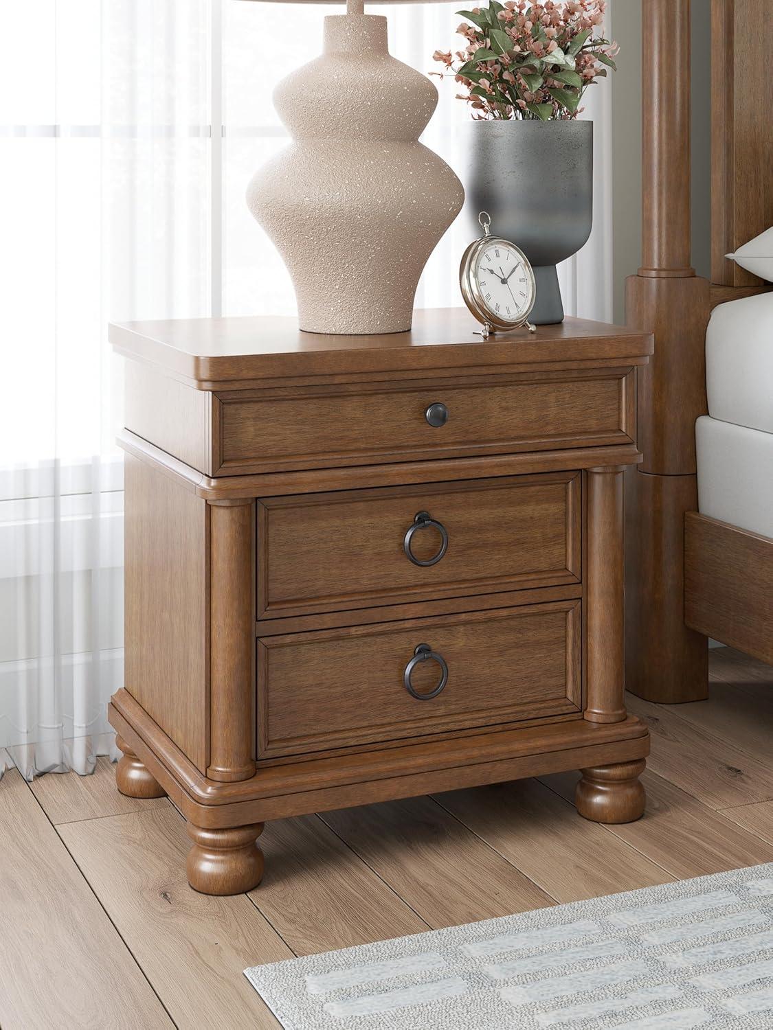 imageSignature Design by Ashley Chadworth Traditional Nightstand with 3 Drawers USBA and USBC Charging Metal Knobs Wood 27 W x 1813 D x 2738 H BrownBrown