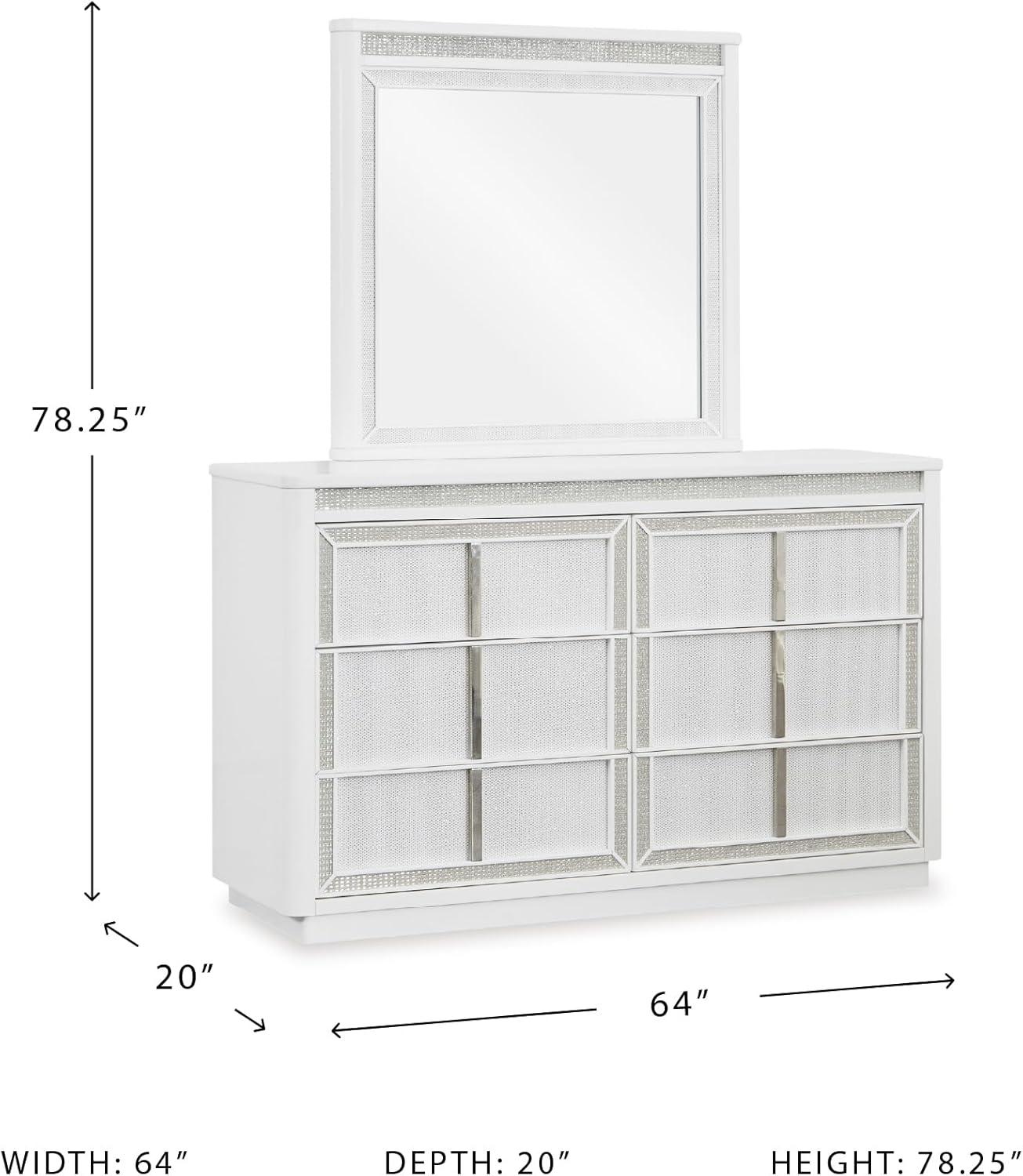 imageSignature Design by Ashley Chalanna Glam 6Drawer Dresser and Mirror with FeltLined Top Drawers LED Lighting and Safety Stop WhiteGlam