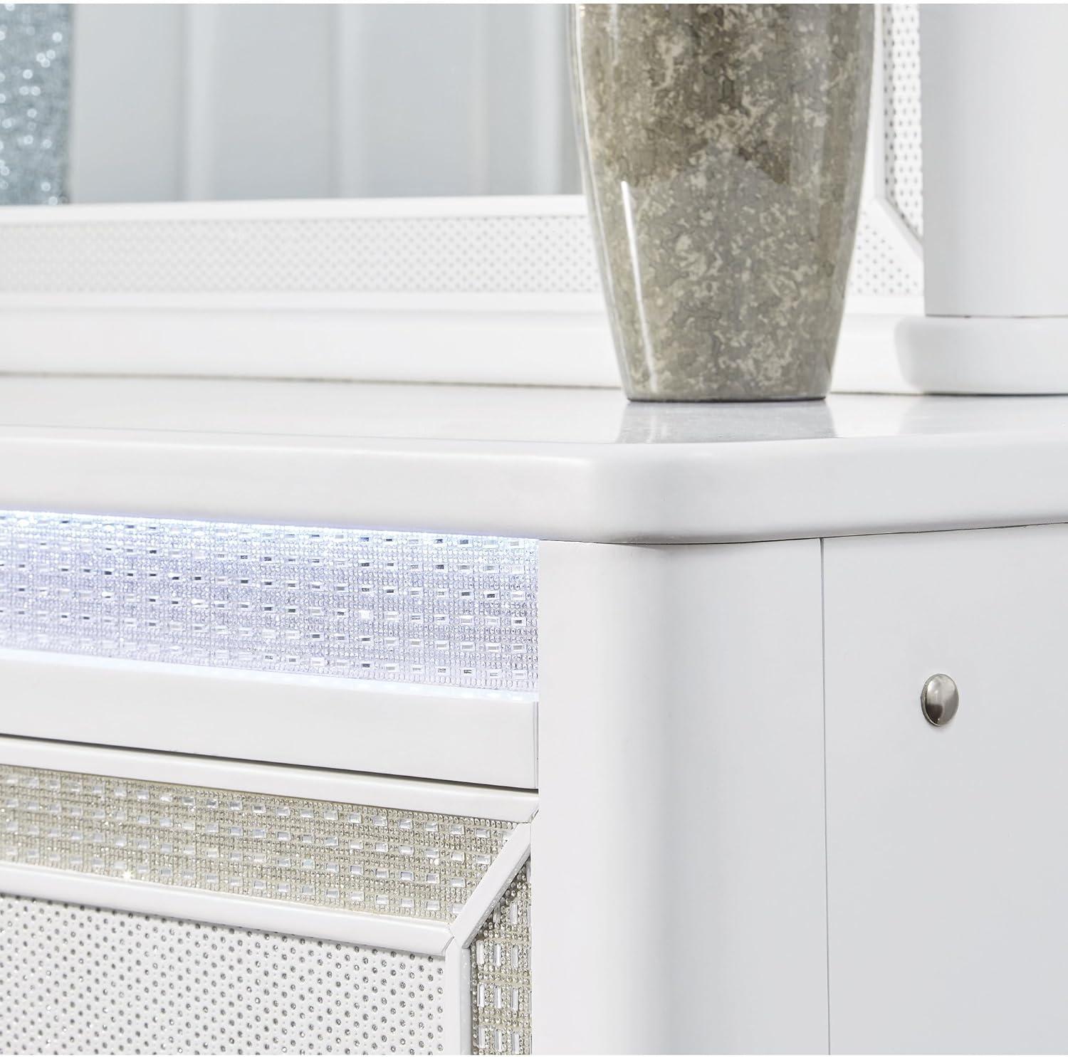 imageSignature Design by Ashley Chalanna Glam 6Drawer Dresser and Mirror with FeltLined Top Drawers LED Lighting and Safety Stop WhiteGlam
