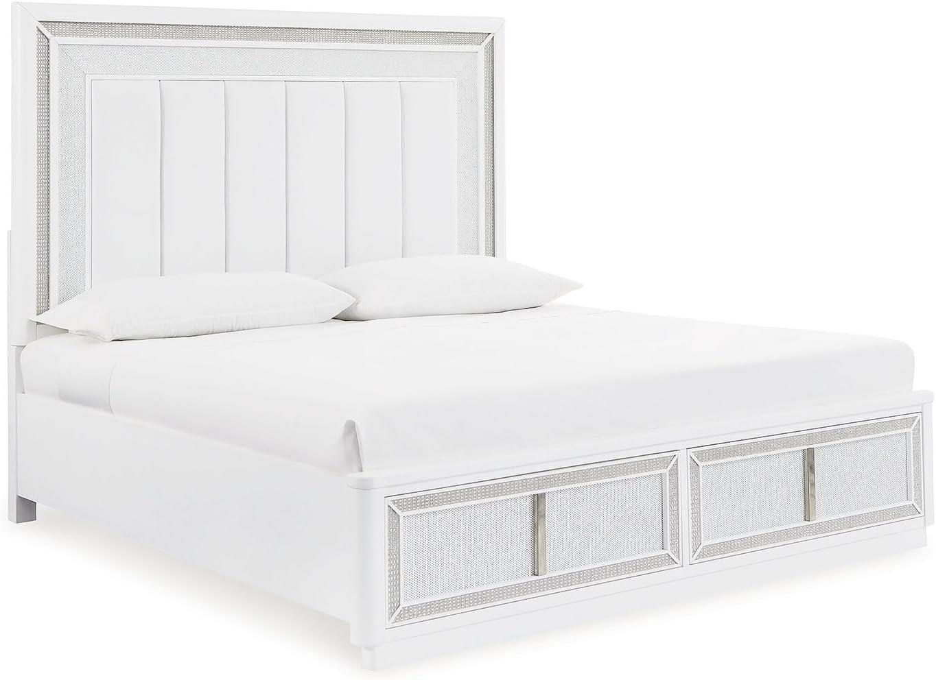 imageSignature Design by Ashley Chalanna Glam 6Drawer Dresser and Mirror with FeltLined Top Drawers LED Lighting and Safety Stop WhiteKing Upholstered Storage Bed