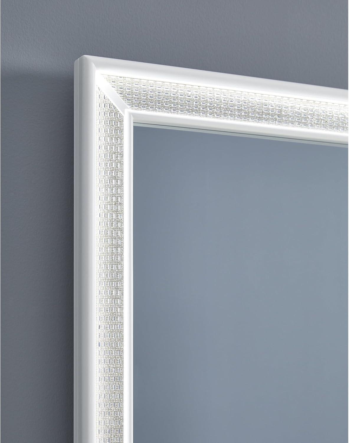 imageSignature Design by Ashley Chalanna Glam 6Drawer Dresser and Mirror with FeltLined Top Drawers LED Lighting and Safety Stop WhiteModern