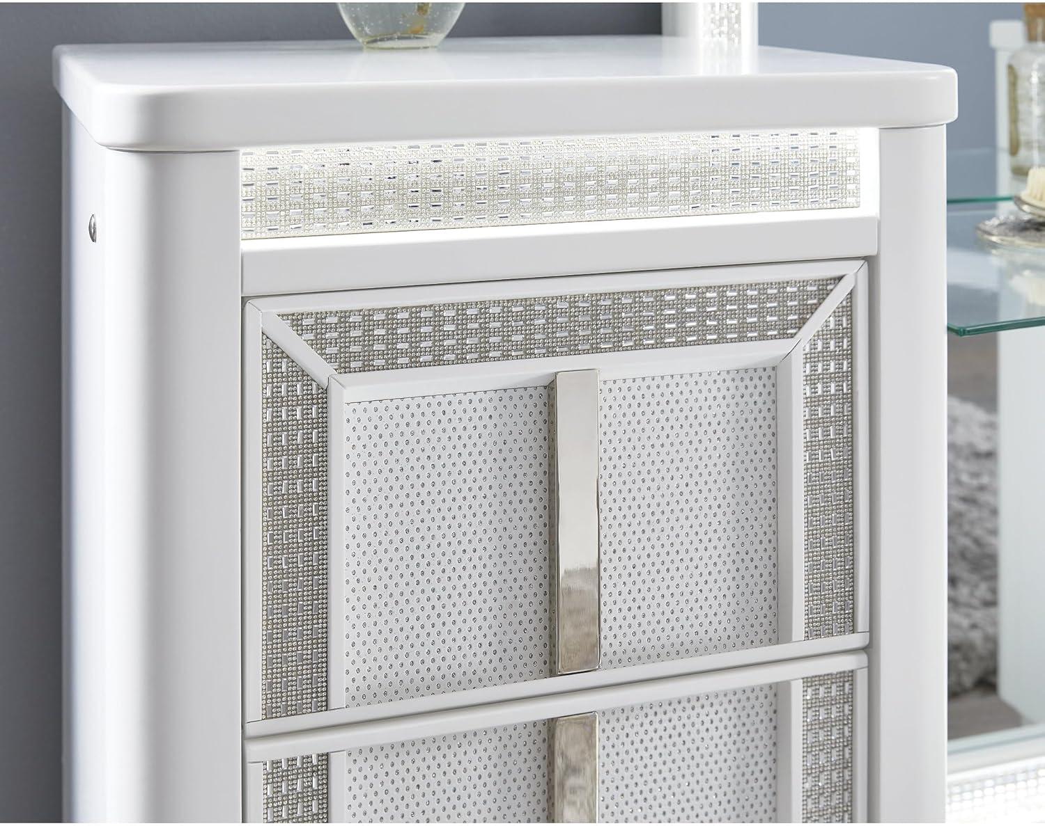 imageSignature Design by Ashley Chalanna Glam 6Drawer Dresser and Mirror with FeltLined Top Drawers LED Lighting and Safety Stop WhiteModern