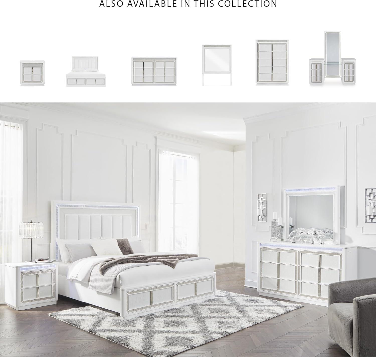 imageSignature Design by Ashley Chalanna Glam 6Drawer Dresser and Mirror with FeltLined Top Drawers LED Lighting and Safety Stop WhiteModern