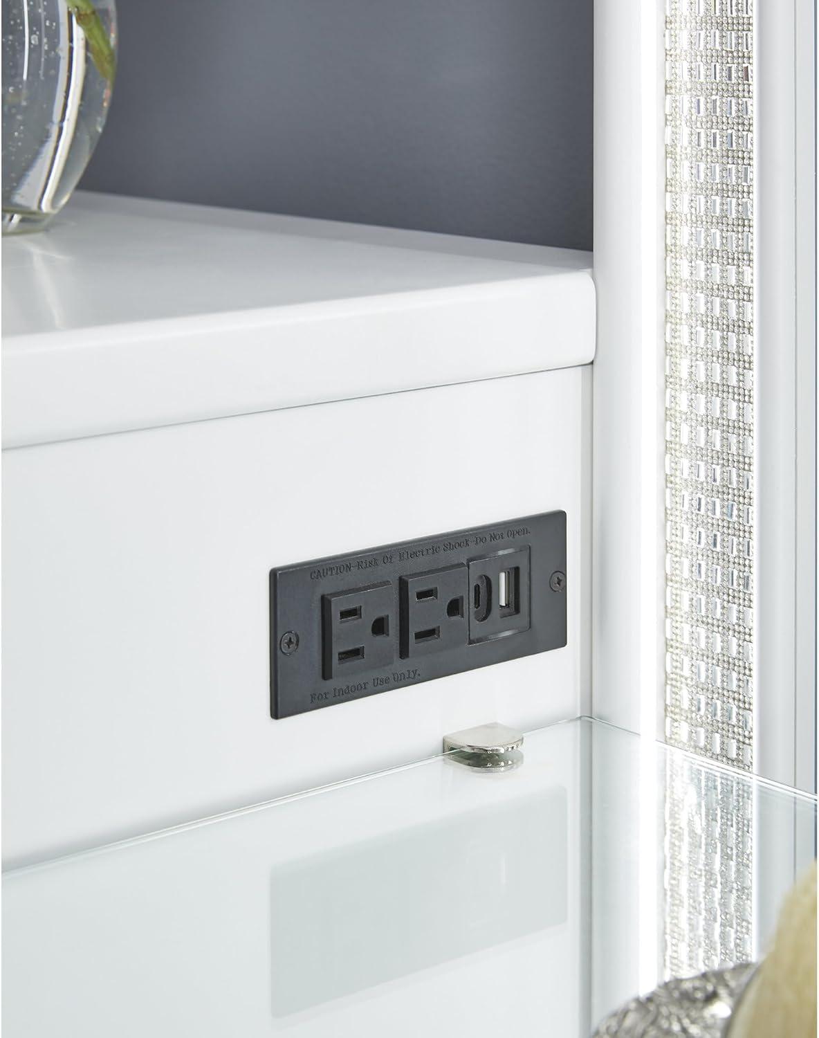 imageSignature Design by Ashley Chalanna Glam 6Drawer Dresser and Mirror with FeltLined Top Drawers LED Lighting and Safety Stop WhiteModern