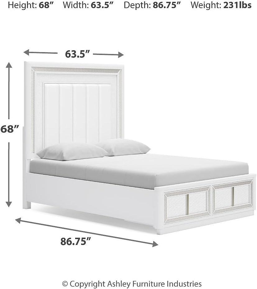 imageSignature Design by Ashley Chalanna Glam 6Drawer Dresser and Mirror with FeltLined Top Drawers LED Lighting and Safety Stop WhiteQueen Upholstered Storage Bed