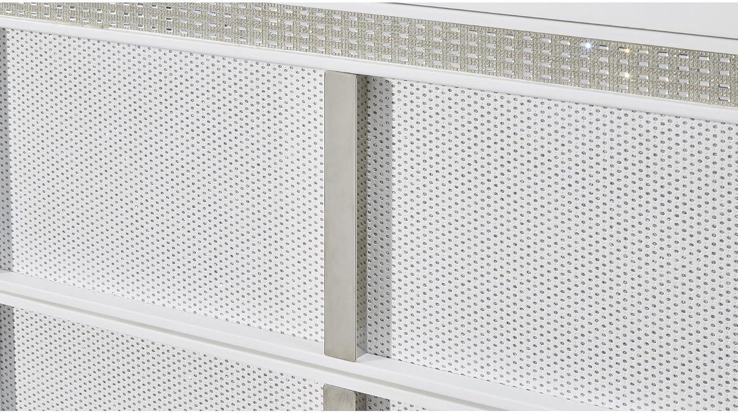 imageSignature Design by Ashley Chalanna Glam 6Drawer Dresser and Mirror with FeltLined Top Drawers LED Lighting and Safety Stop WhiteQueen Upholstered Storage Bed