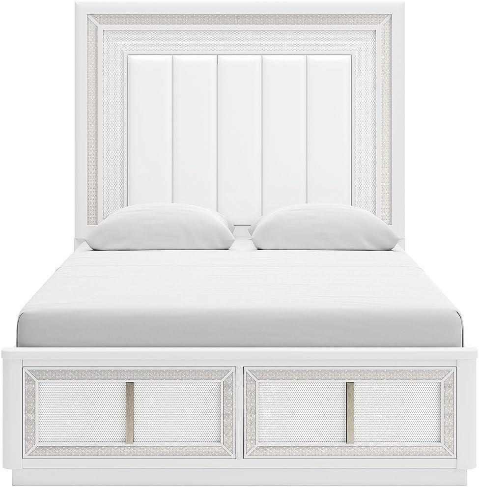 imageSignature Design by Ashley Chalanna Glam 6Drawer Dresser and Mirror with FeltLined Top Drawers LED Lighting and Safety Stop WhiteQueen Upholstered Storage Bed