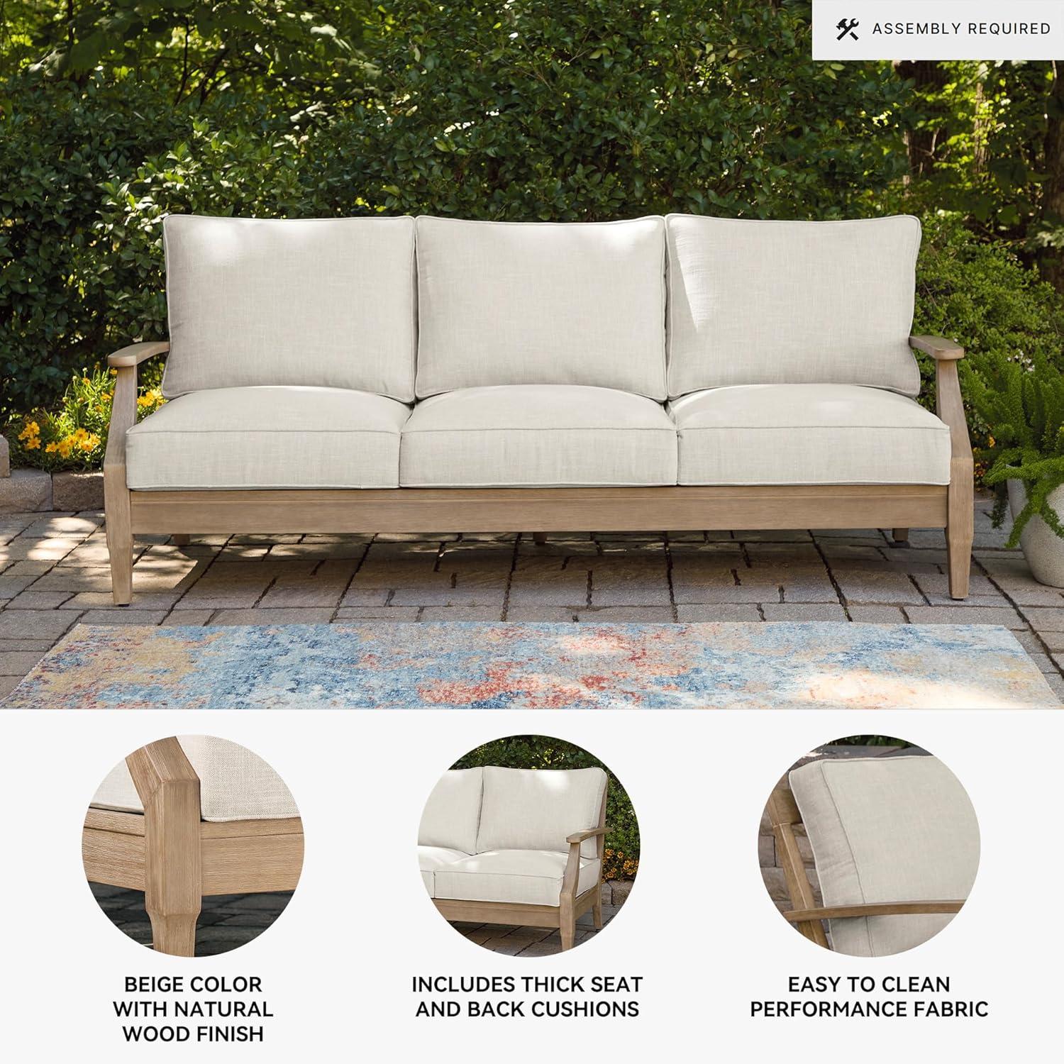 imageSignature Design by Ashley Clare View Symmetrical Contemporary 3Piece Outdoor Sectional with Cushion and 6 Throw Pillows BeigeLinen