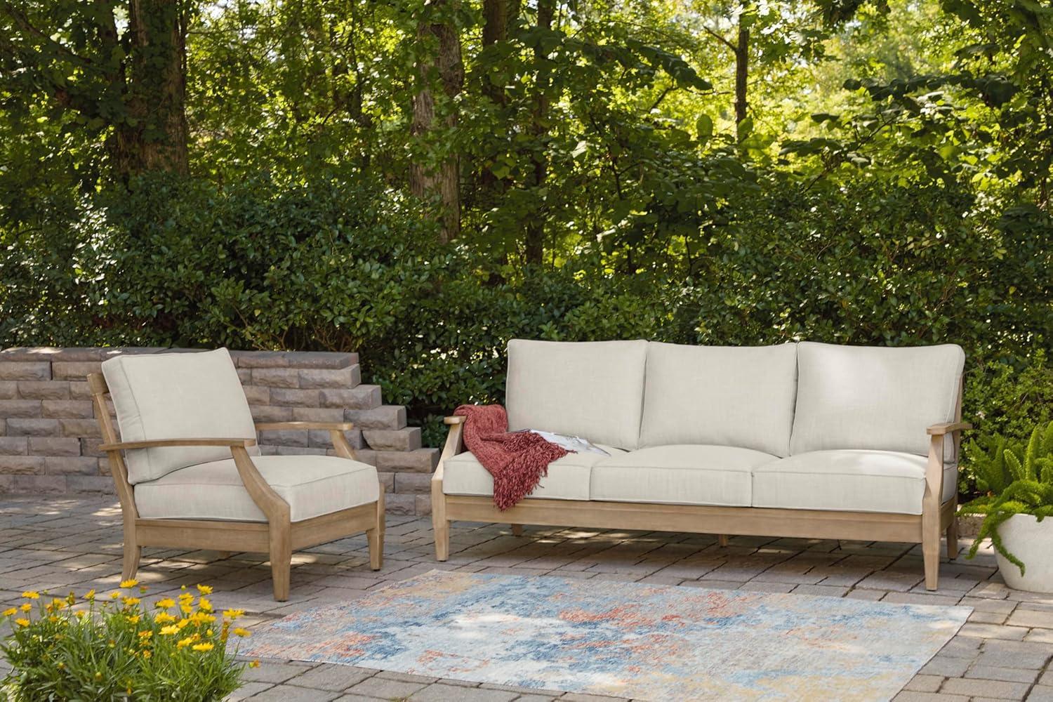 imageSignature Design by Ashley Clare View Symmetrical Contemporary 3Piece Outdoor Sectional with Cushion and 6 Throw Pillows BeigeLinen