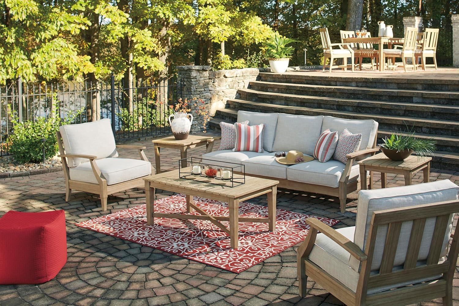 imageSignature Design by Ashley Clare View Symmetrical Contemporary 3Piece Outdoor Sectional with Cushion and 6 Throw Pillows BeigeLinen