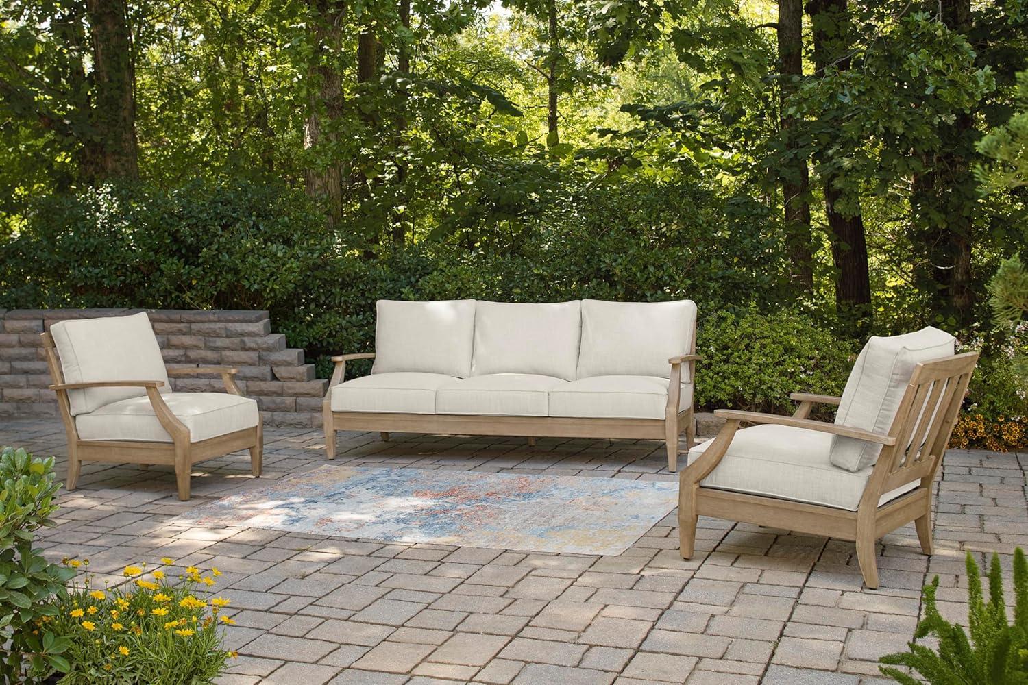 imageSignature Design by Ashley Clare View Symmetrical Contemporary 3Piece Outdoor Sectional with Cushion and 6 Throw Pillows BeigeLinen