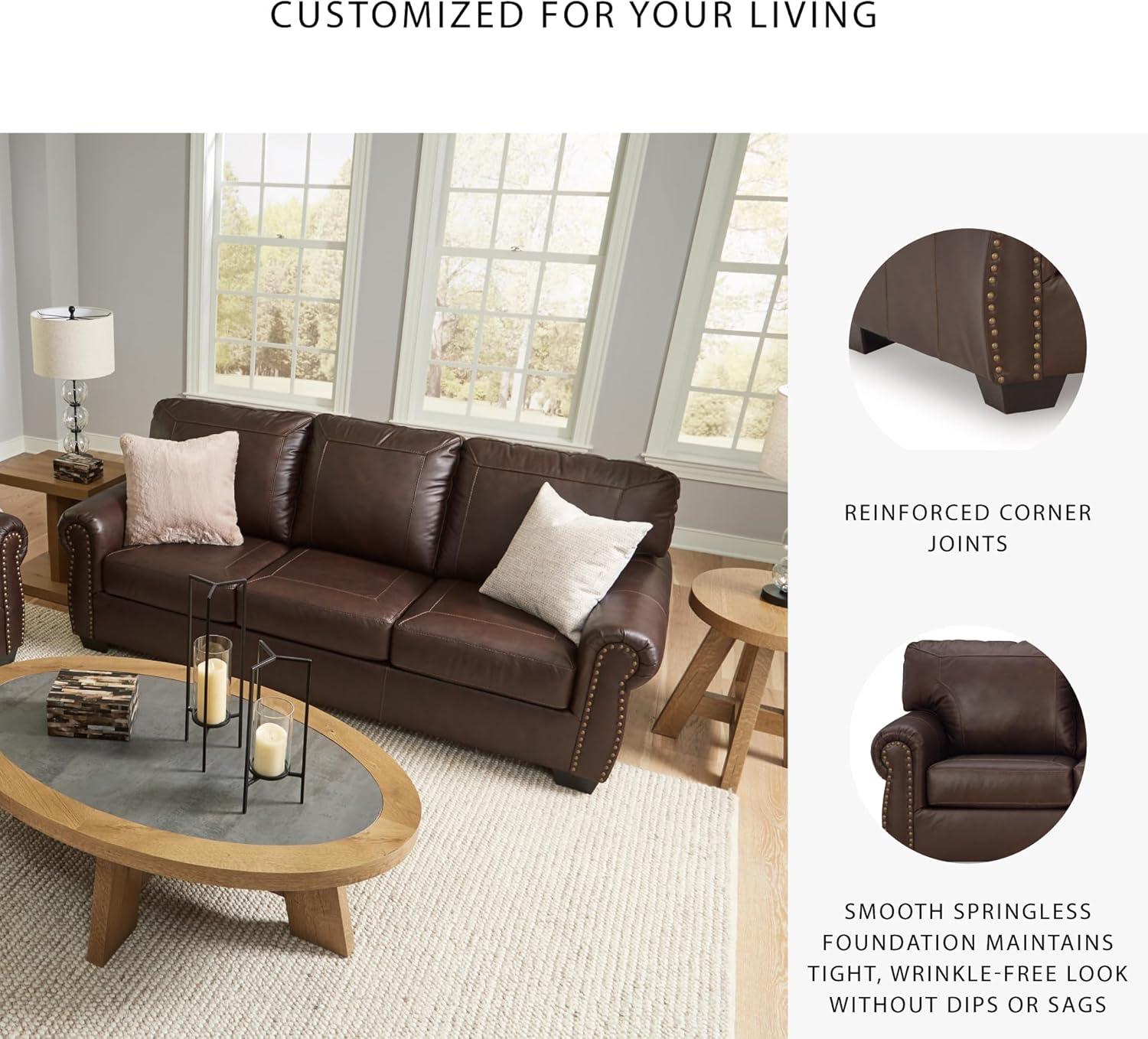 imageSignature Design by Ashley Colleton Classic Leather Match Sofa with Nailheads Dark Brown