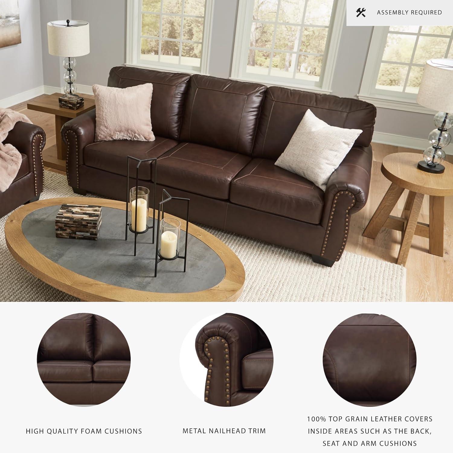 imageSignature Design by Ashley Colleton Classic Leather Match Sofa with Nailheads Dark Brown