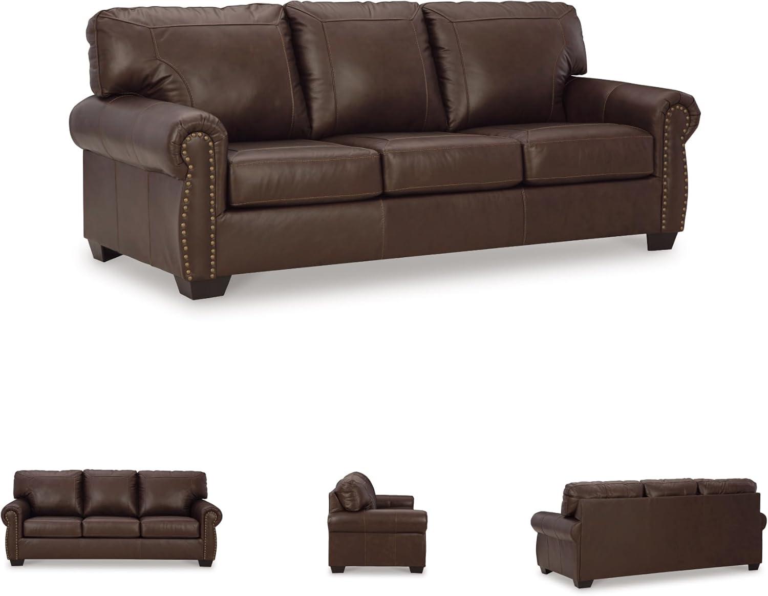 imageSignature Design by Ashley Colleton Classic Leather Match Sofa with Nailheads Dark Brown