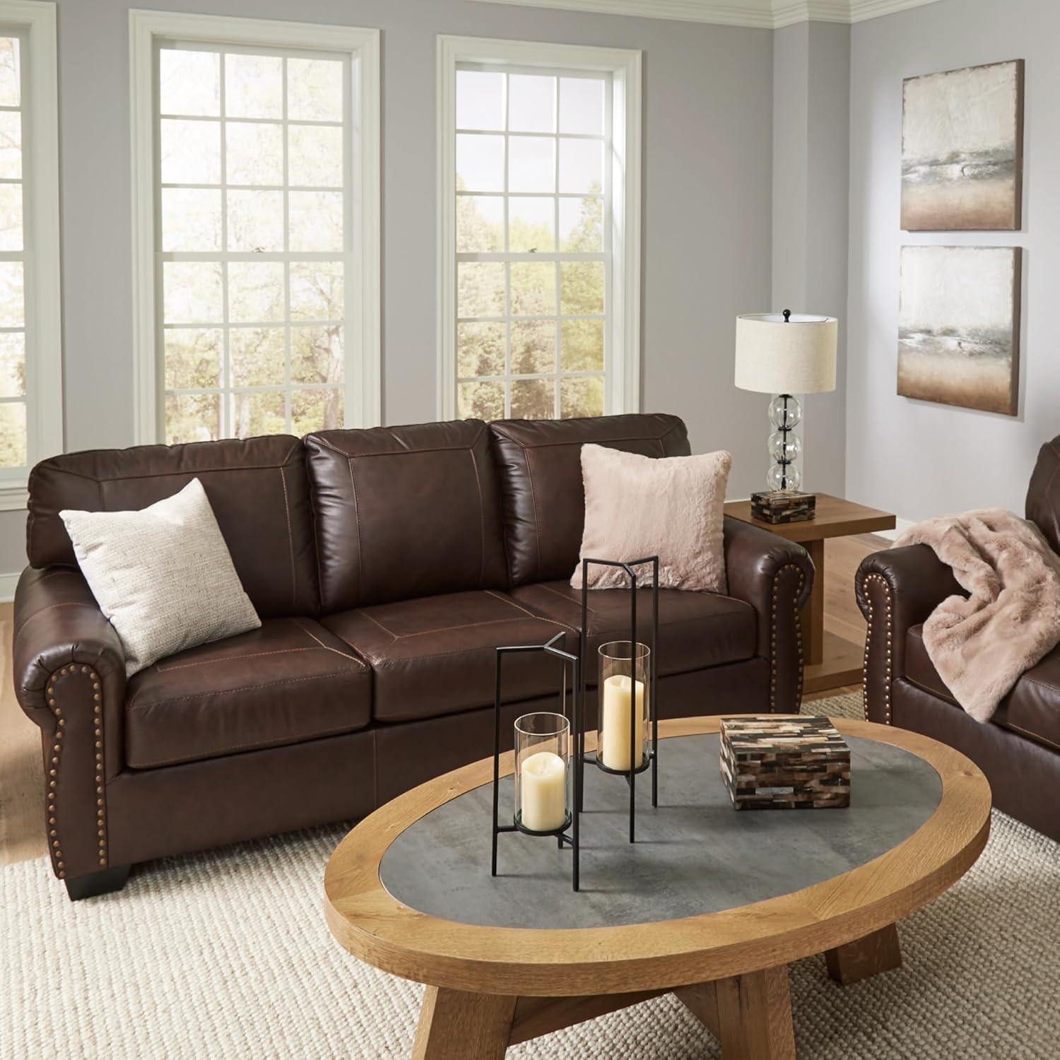 imageSignature Design by Ashley Colleton Classic Leather Match Sofa with Nailheads Dark Brown