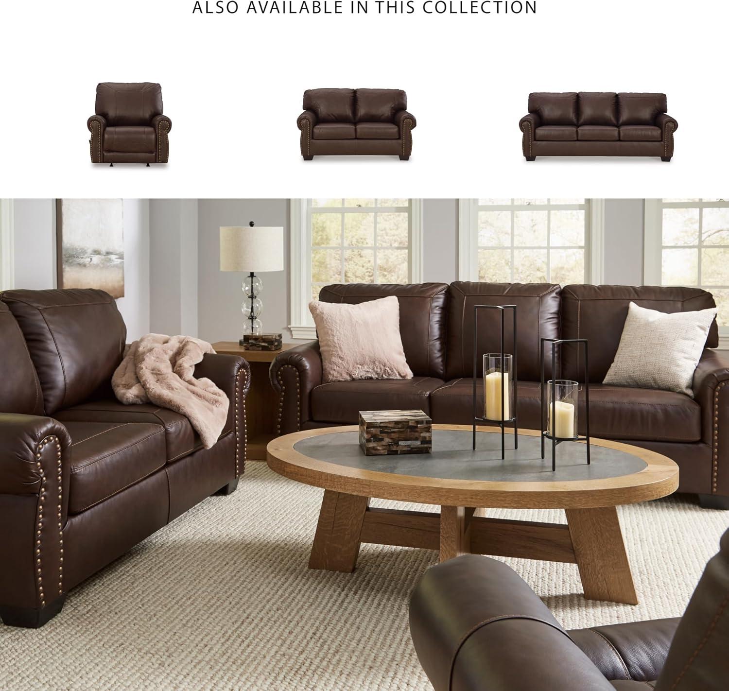 imageSignature Design by Ashley Colleton Classic Leather Match Sofa with Nailheads Dark Brown