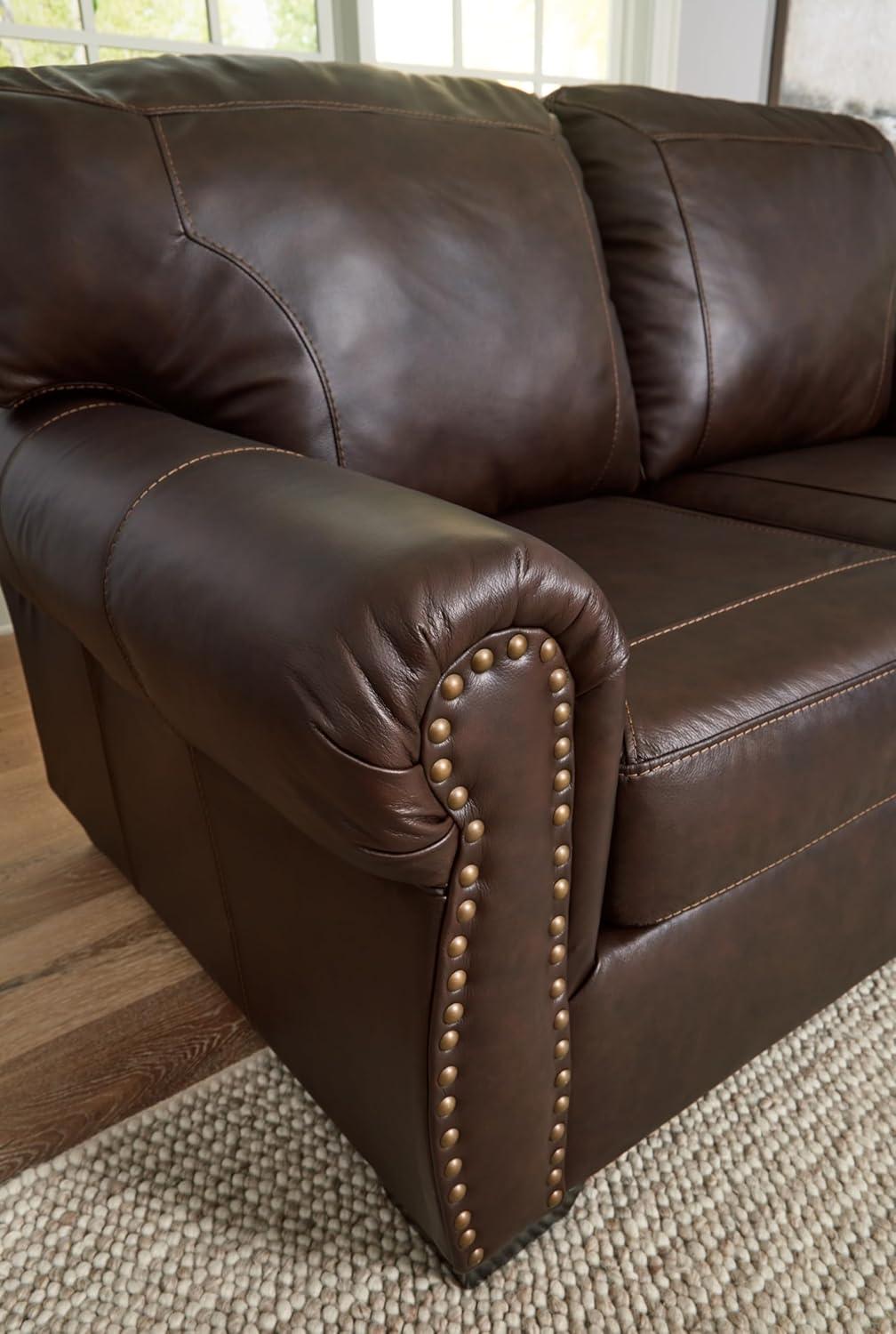 imageSignature Design by Ashley Colleton Classic Leather Match Sofa with Nailheads Dark Brown