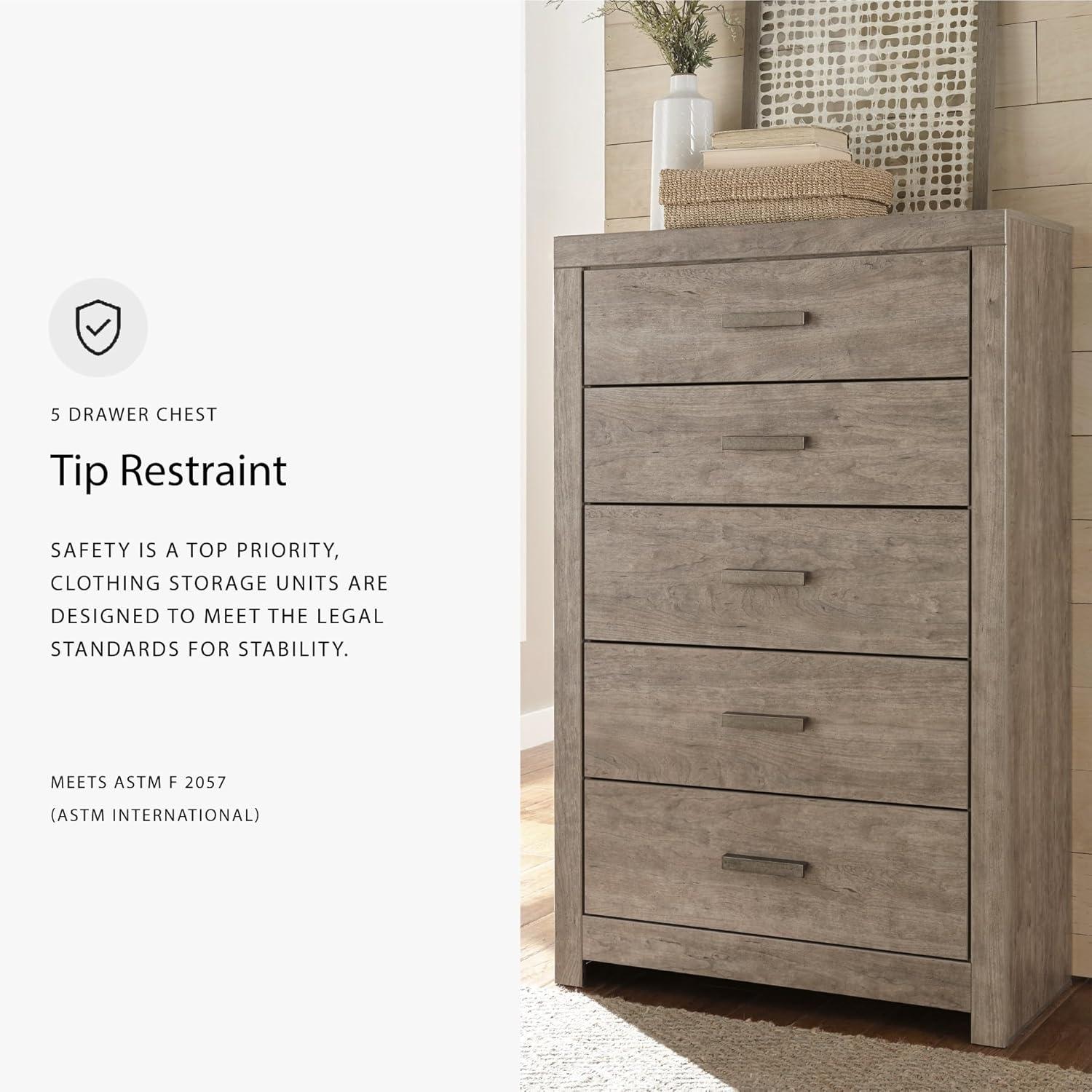 imageSignature Design by Ashley Culverbach Coastal 6Drawer Dresser and Mirror with AntiTipping Restraint Gray5 Drawer Chest