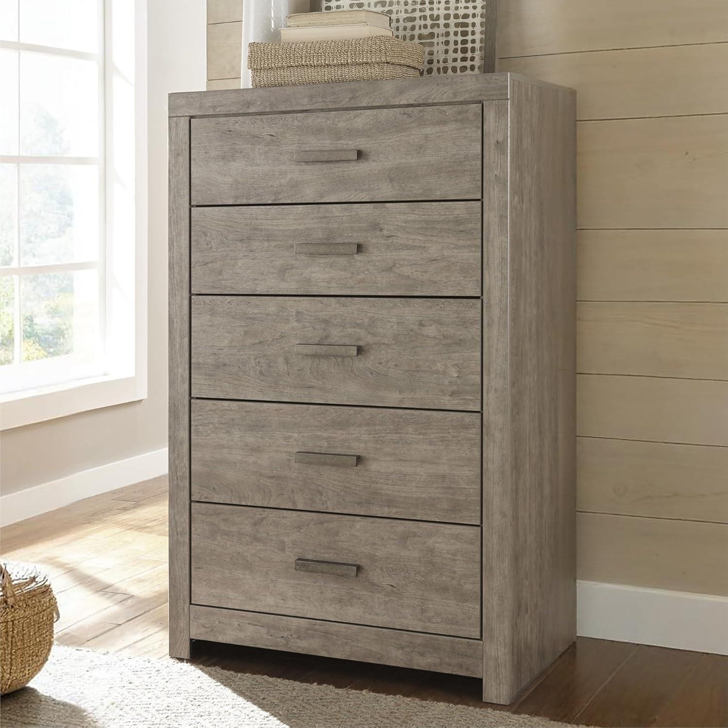 imageSignature Design by Ashley Culverbach Coastal 6Drawer Dresser and Mirror with AntiTipping Restraint Gray5 Drawer Chest