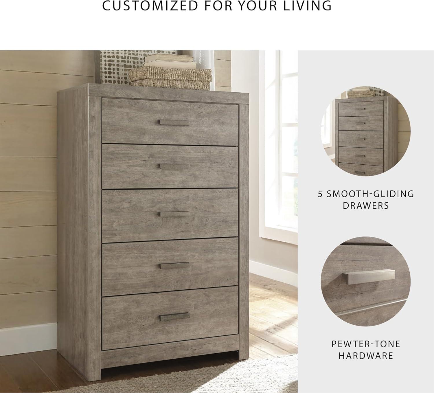 imageSignature Design by Ashley Culverbach Coastal 6Drawer Dresser and Mirror with AntiTipping Restraint Gray5 Drawer Chest