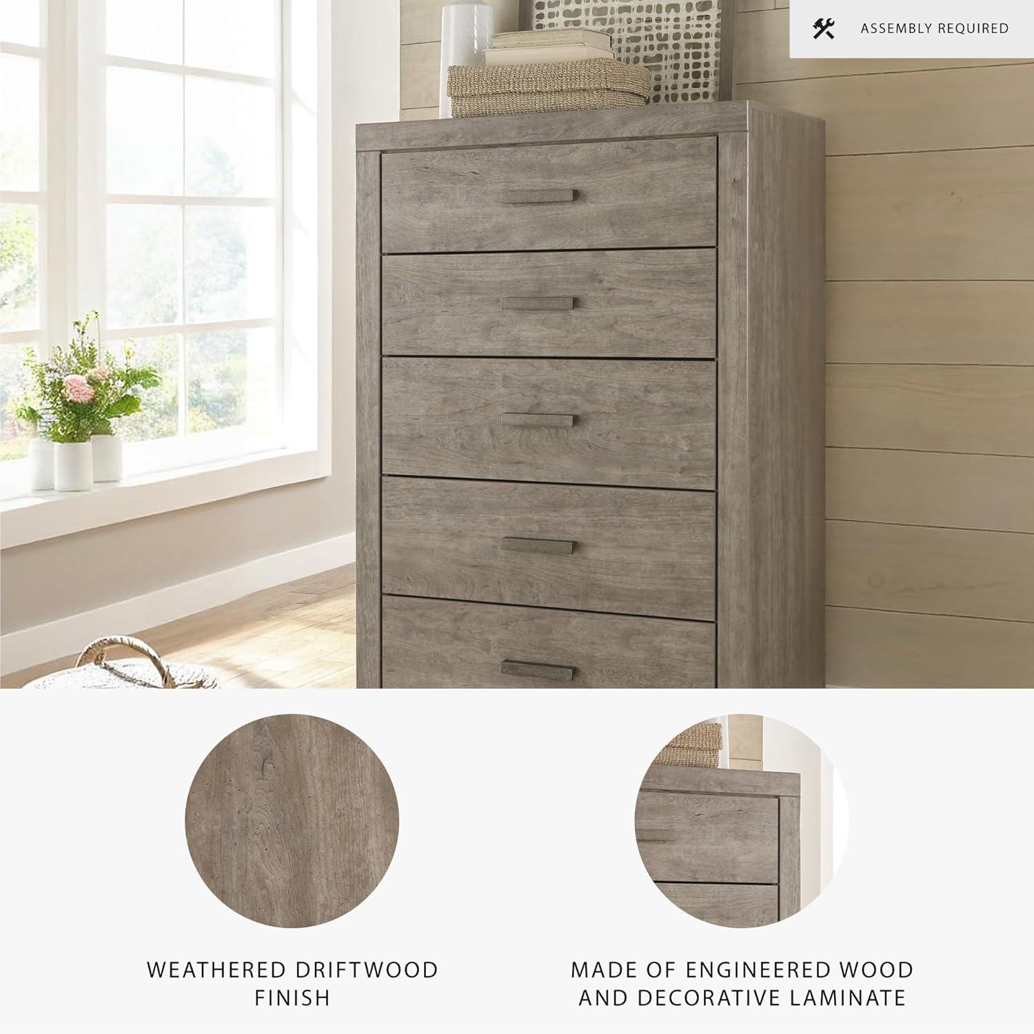 imageSignature Design by Ashley Culverbach Coastal 6Drawer Dresser and Mirror with AntiTipping Restraint Gray5 Drawer Chest
