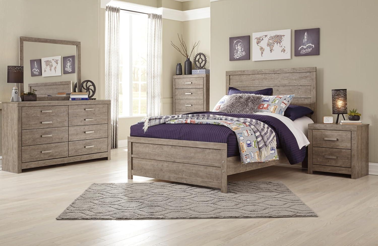 imageSignature Design by Ashley Culverbach Coastal 6Drawer Dresser and Mirror with AntiTipping Restraint GrayFull Panel Bed