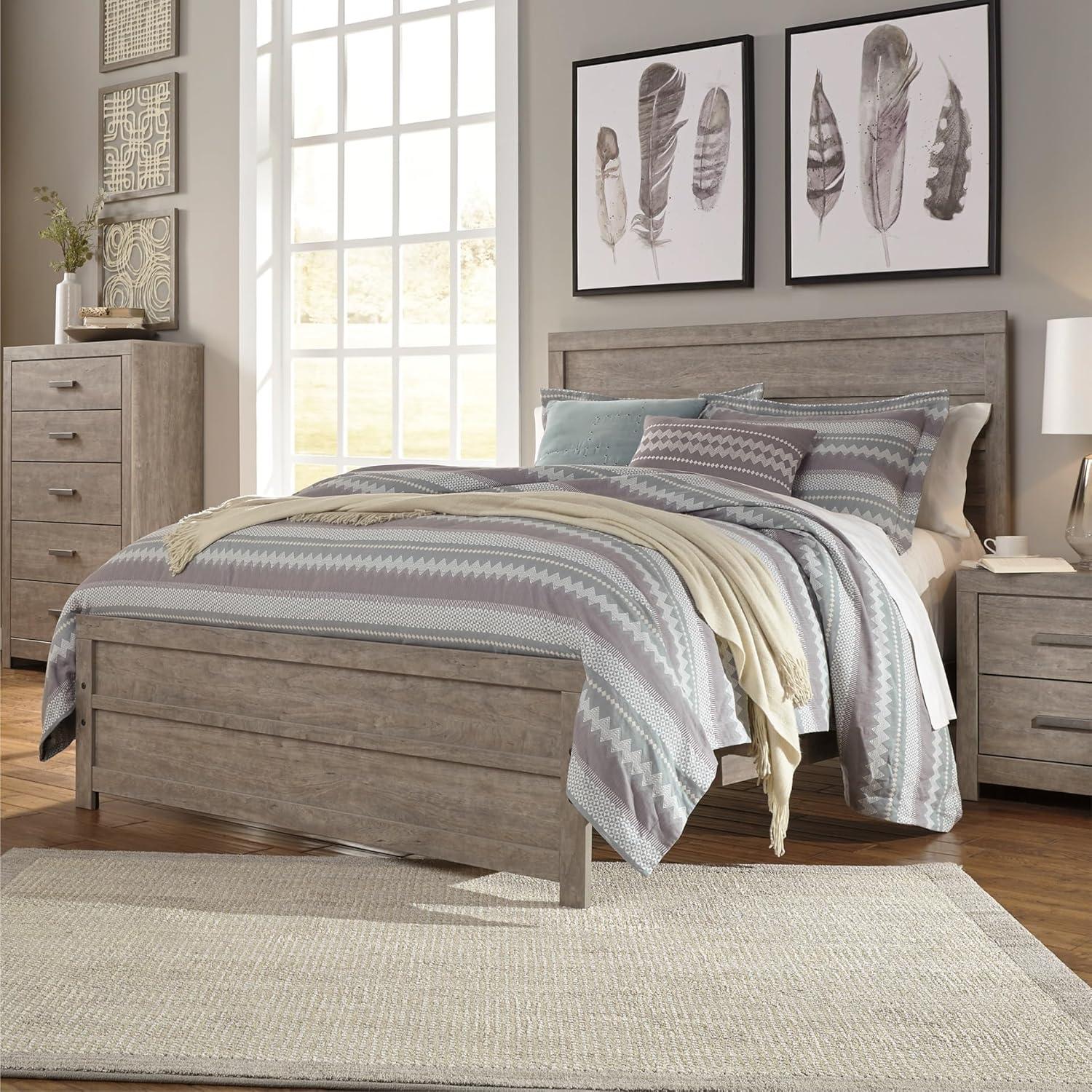 imageSignature Design by Ashley Culverbach Coastal 6Drawer Dresser and Mirror with AntiTipping Restraint GrayQueen Panel Bed