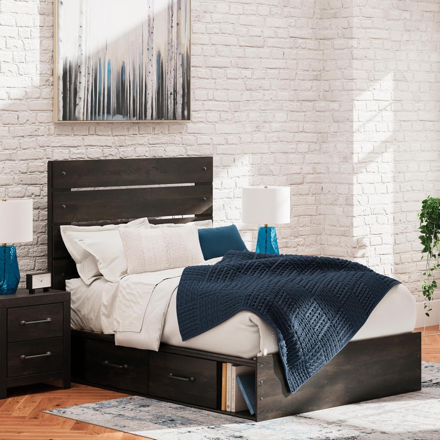 imageSignature Design by Ashley Delmorta Rustic Panel Bed Foundation or Box Spring Needed Full GrayPanel Bed with Storage
