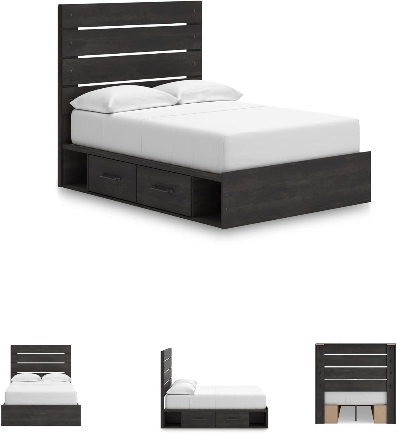 imageSignature Design by Ashley Delmorta Rustic Panel Bed Foundation or Box Spring Needed Full GrayPanel Bed with Storage