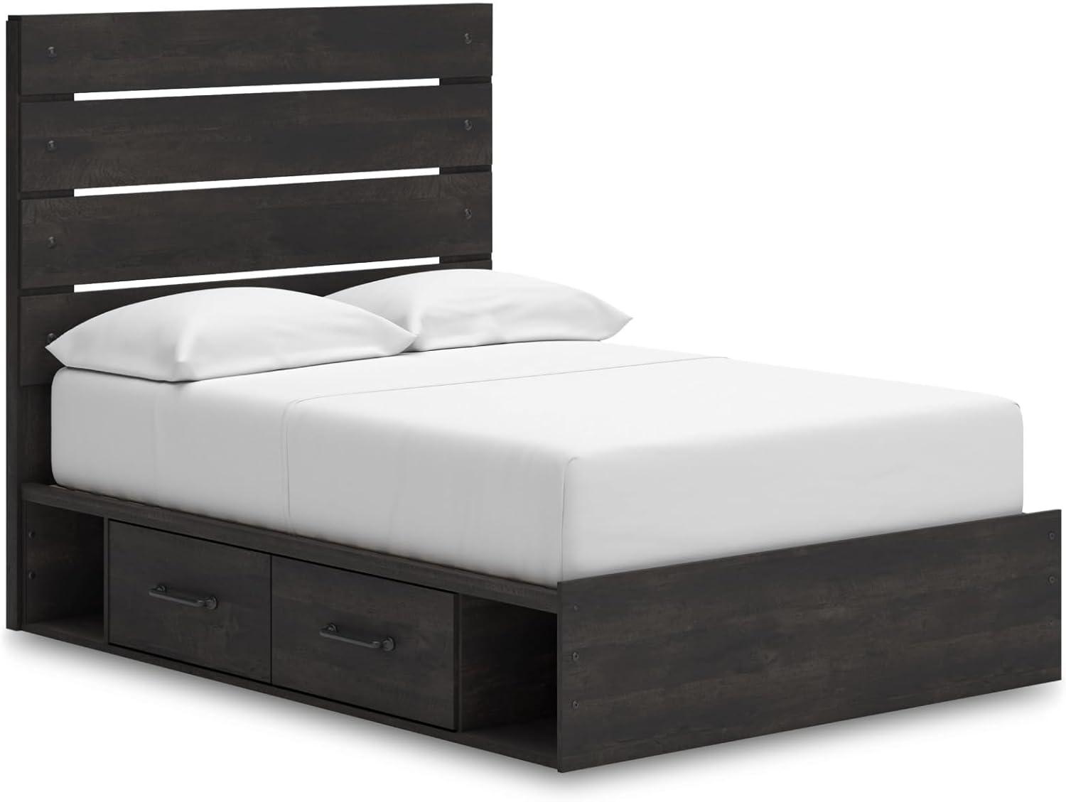 imageSignature Design by Ashley Delmorta Rustic Panel Bed Foundation or Box Spring Needed Full GrayPanel Bed with Storage