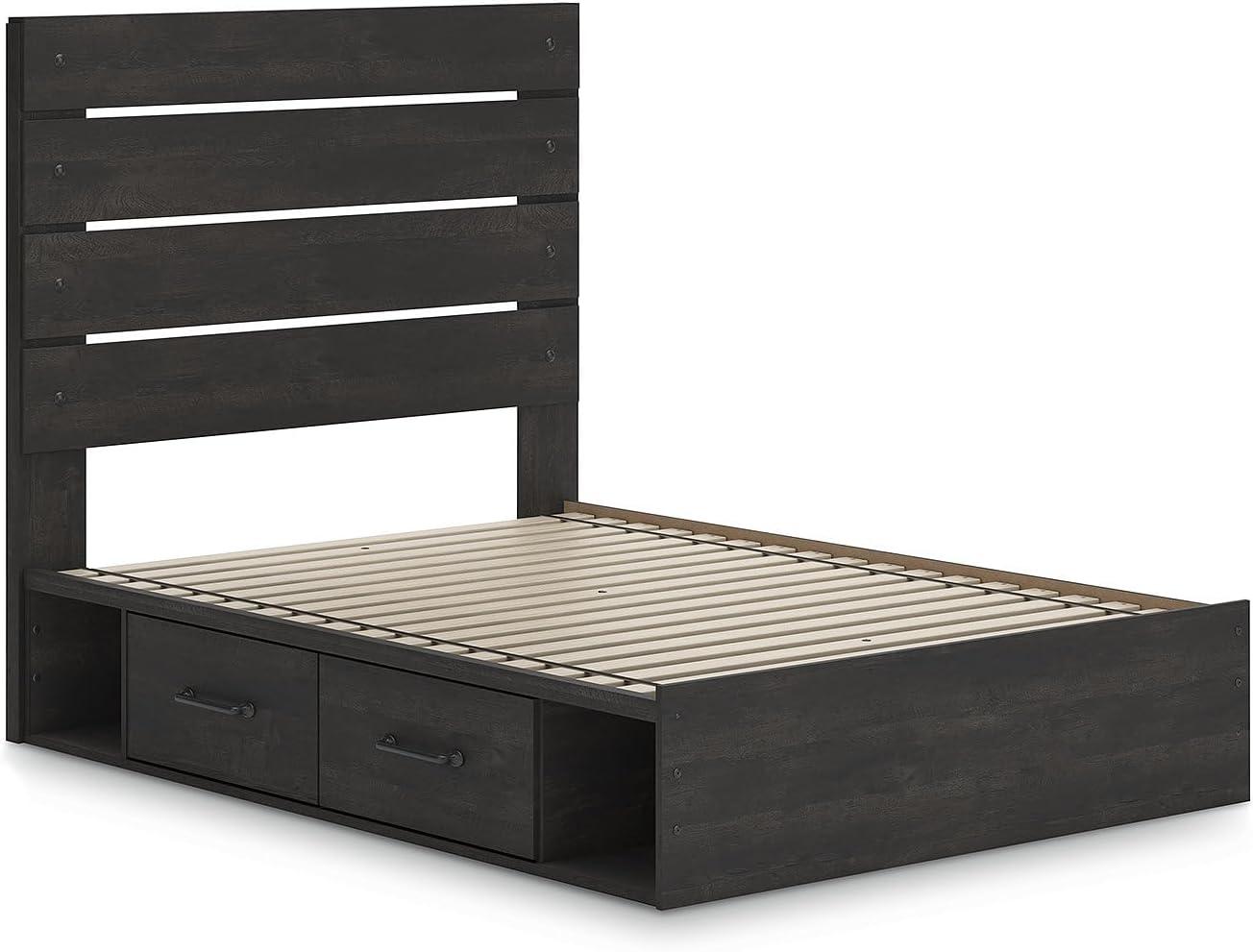 imageSignature Design by Ashley Delmorta Rustic Panel Bed Foundation or Box Spring Needed Full GrayPanel Bed with Storage