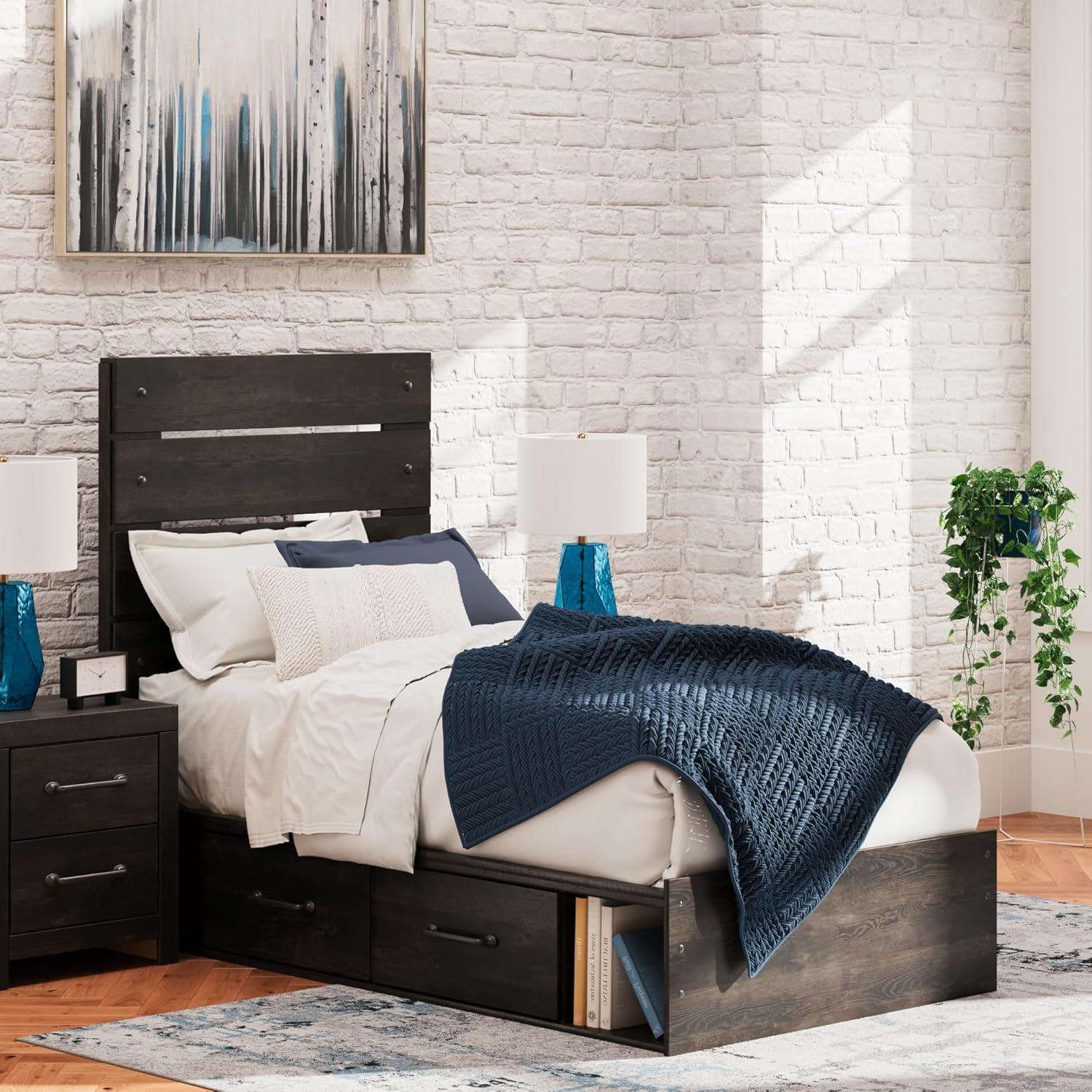 imageSignature Design by Ashley Delmorta Rustic Panel Bed Foundation or Box Spring Needed Full GrayPanel Storage Bed