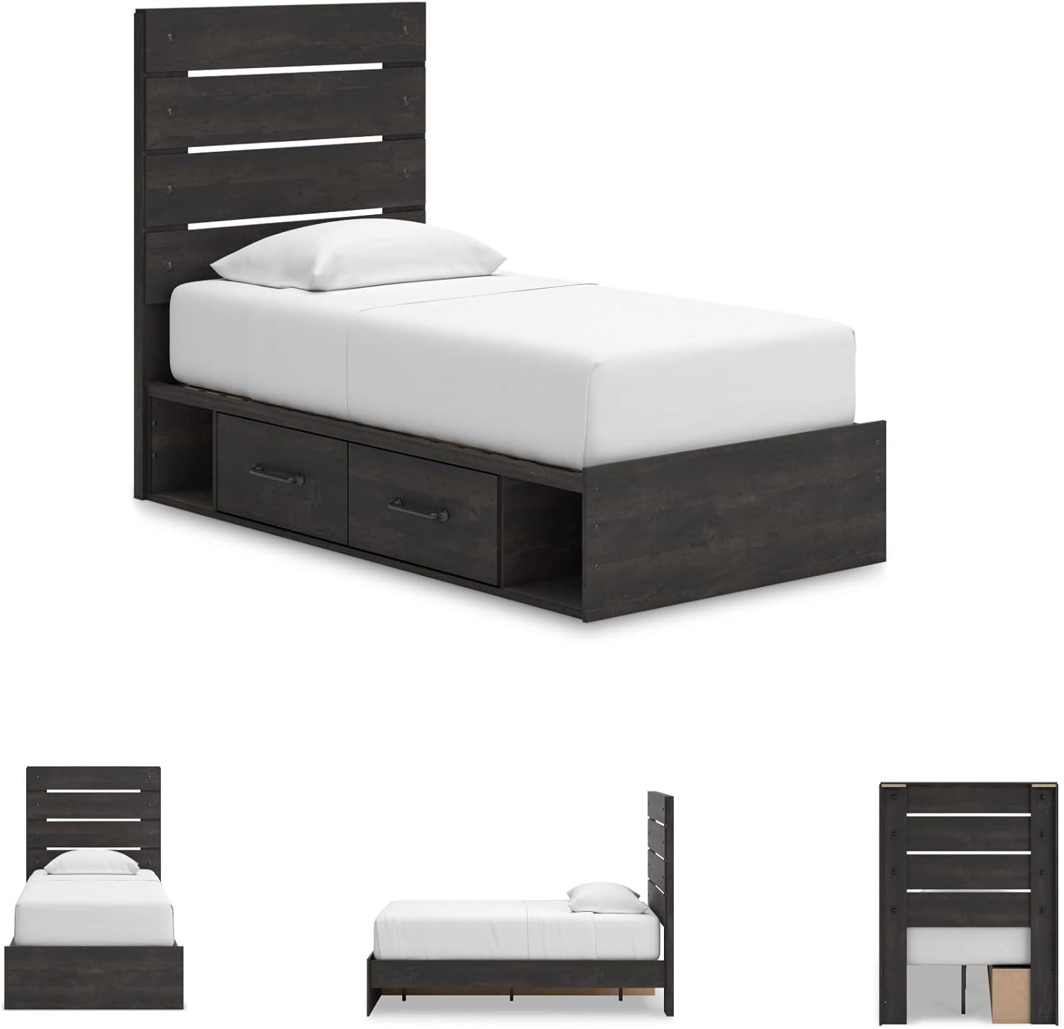 imageSignature Design by Ashley Delmorta Rustic Panel Bed Foundation or Box Spring Needed Full GrayPanel Storage Bed