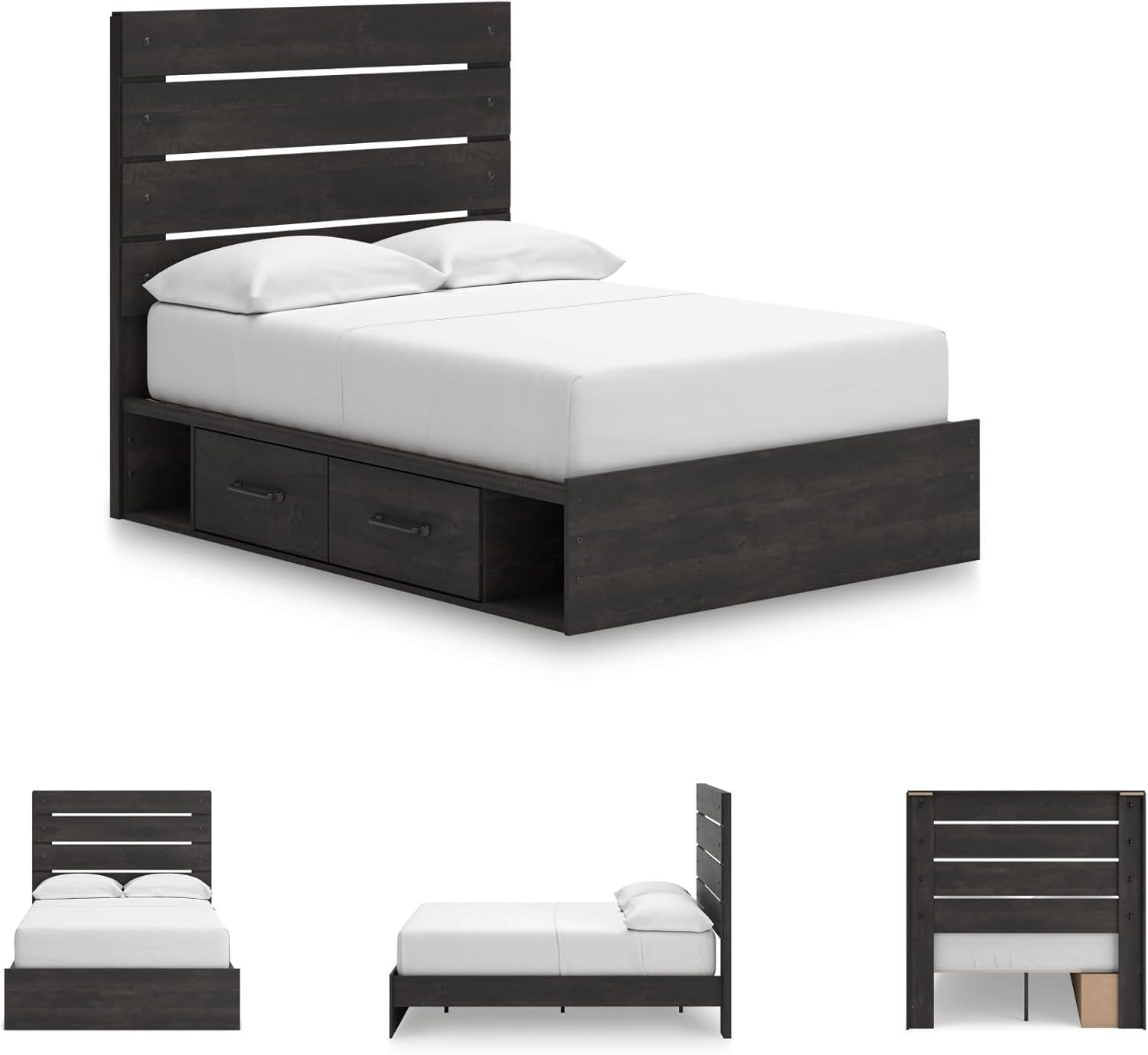 imageSignature Design by Ashley Delmorta Rustic Panel Bed Foundation or Box Spring Needed Full GrayPanel Storage Bed