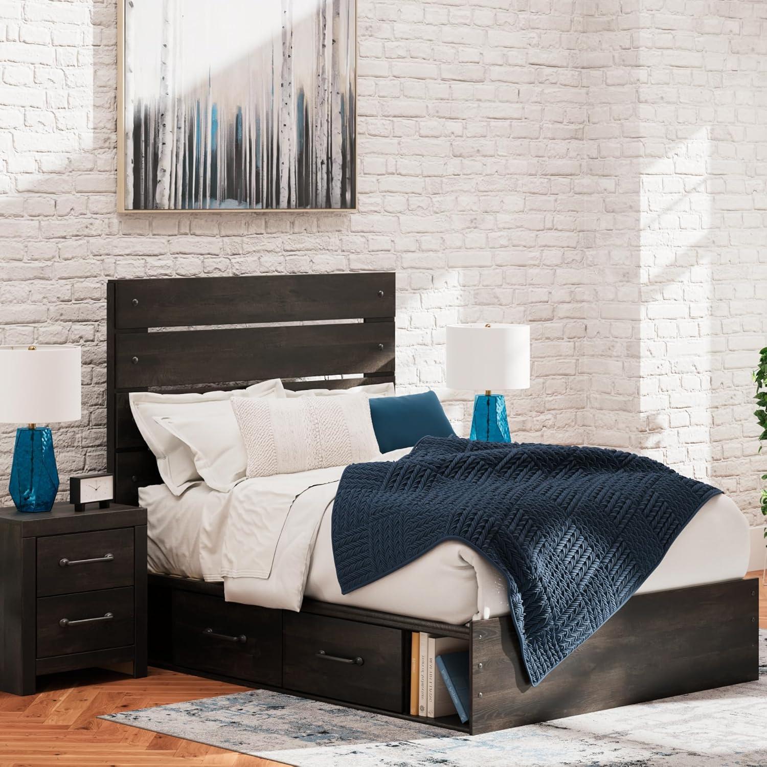 imageSignature Design by Ashley Delmorta Rustic Panel Bed Foundation or Box Spring Needed Full GrayPanel Storage Bed