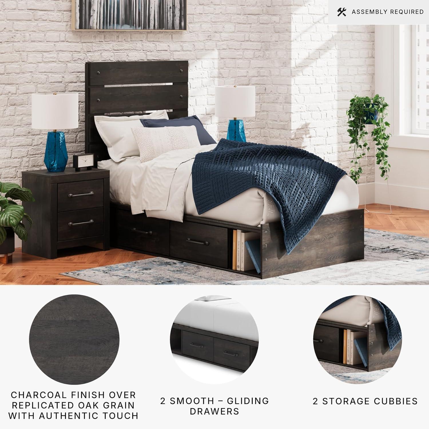 imageSignature Design by Ashley Delmorta Rustic Panel Bed Foundation or Box Spring Needed Full GrayPanel Storage Bed