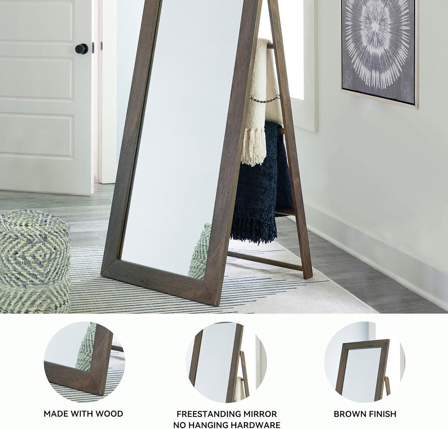 imageSignature Design by Ashley Dirkins Casual Solid Wood Framed Full Length Floor Mirror Dark Brown