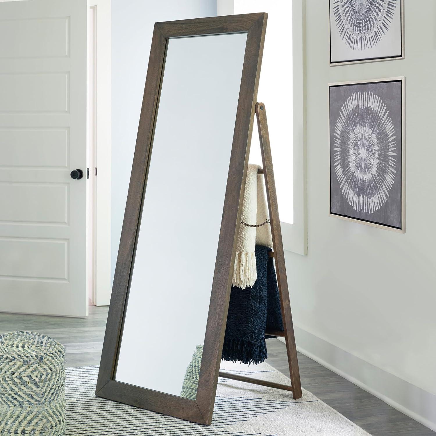 imageSignature Design by Ashley Dirkins Casual Solid Wood Framed Full Length Floor Mirror Dark Brown