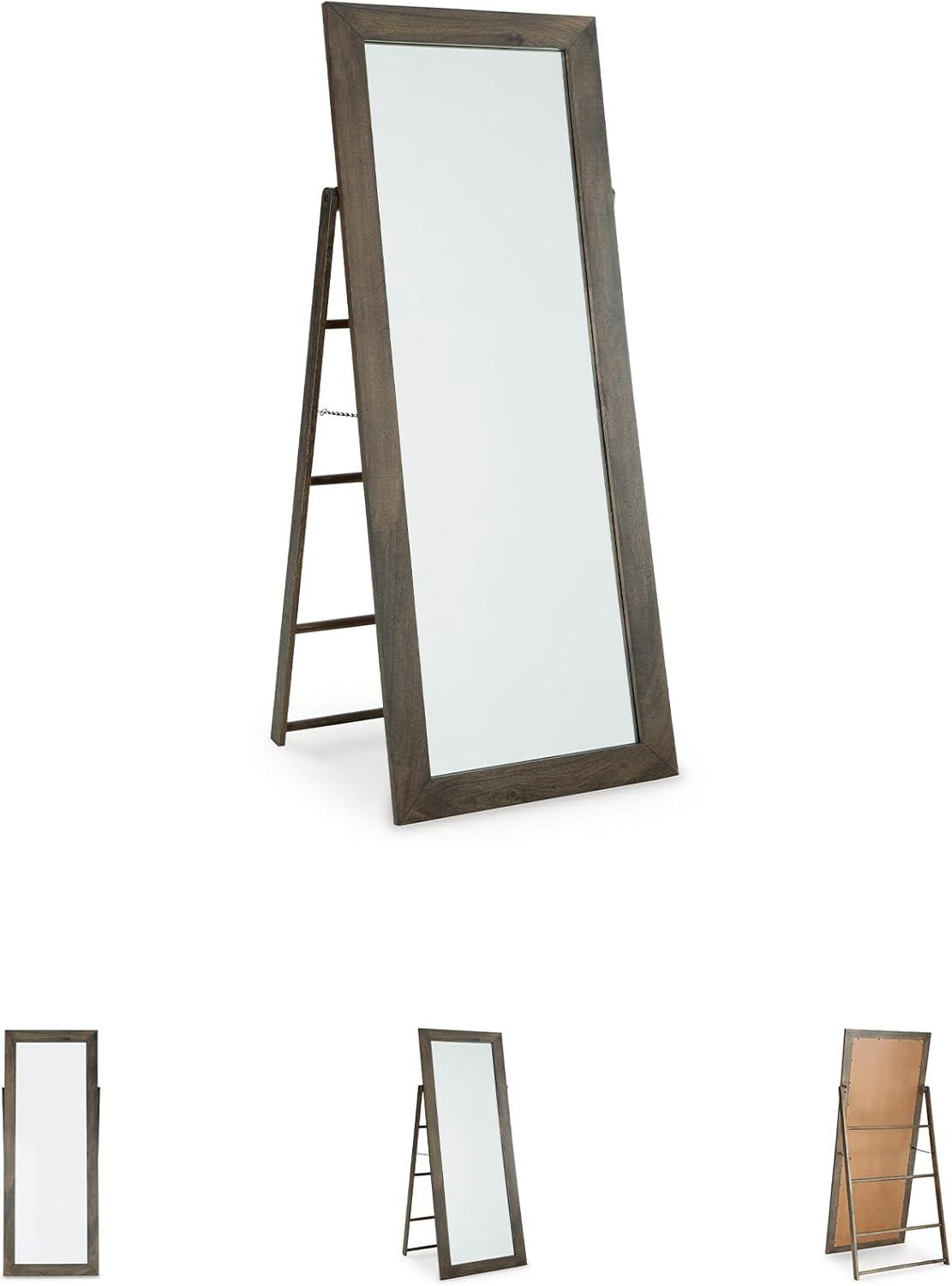imageSignature Design by Ashley Dirkins Casual Solid Wood Framed Full Length Floor Mirror Dark Brown