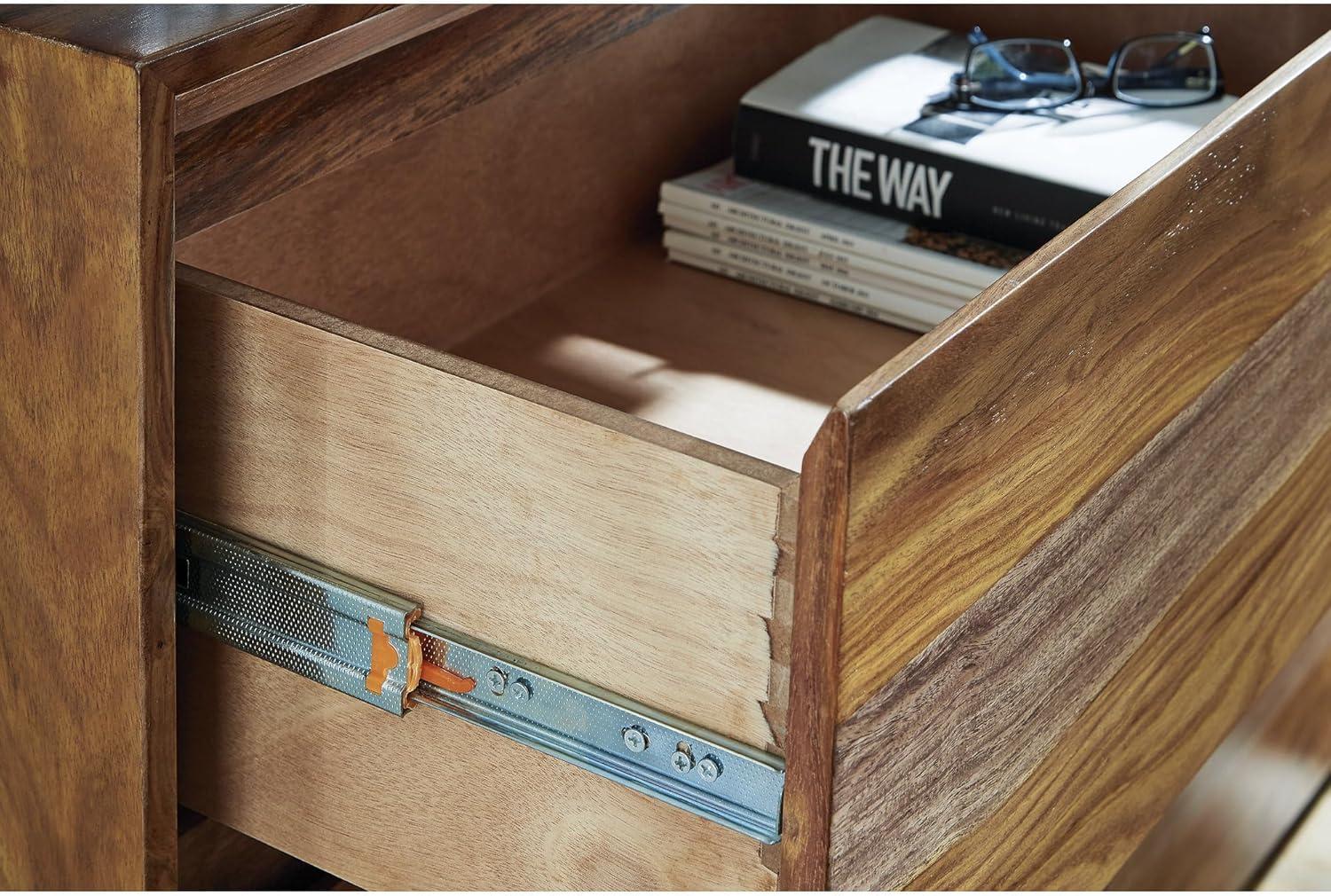 imageSignature Design by Ashley Dressonni Contemporary King Panel Bed Foundation or Box Spring Needed BrownDresser and Mirror