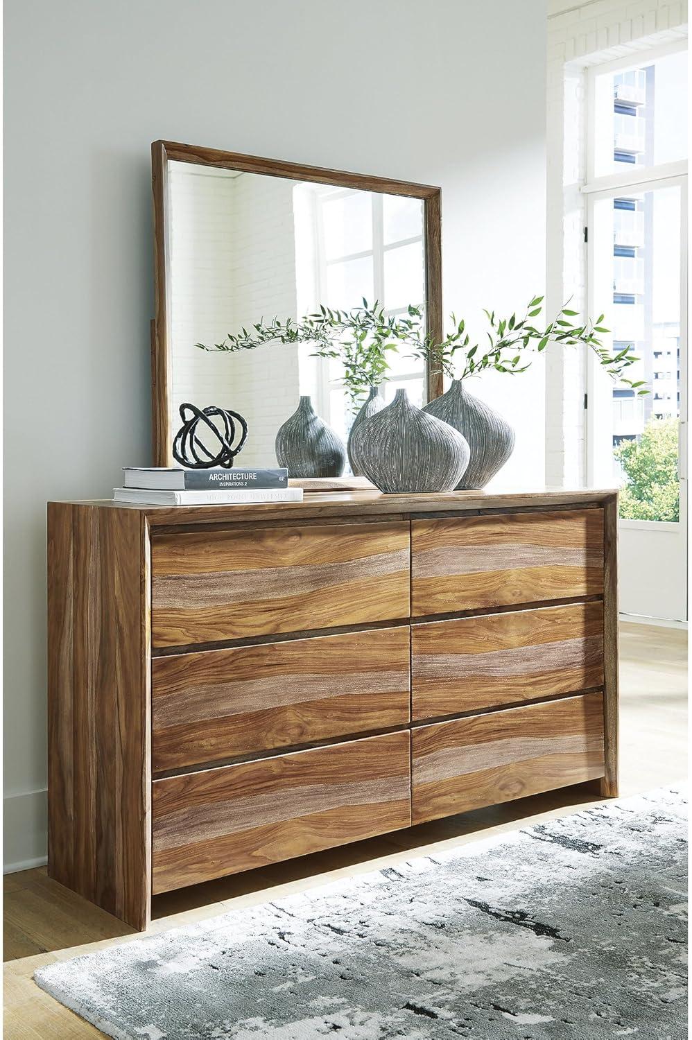 imageSignature Design by Ashley Dressonni Contemporary King Panel Bed Foundation or Box Spring Needed BrownDresser and Mirror