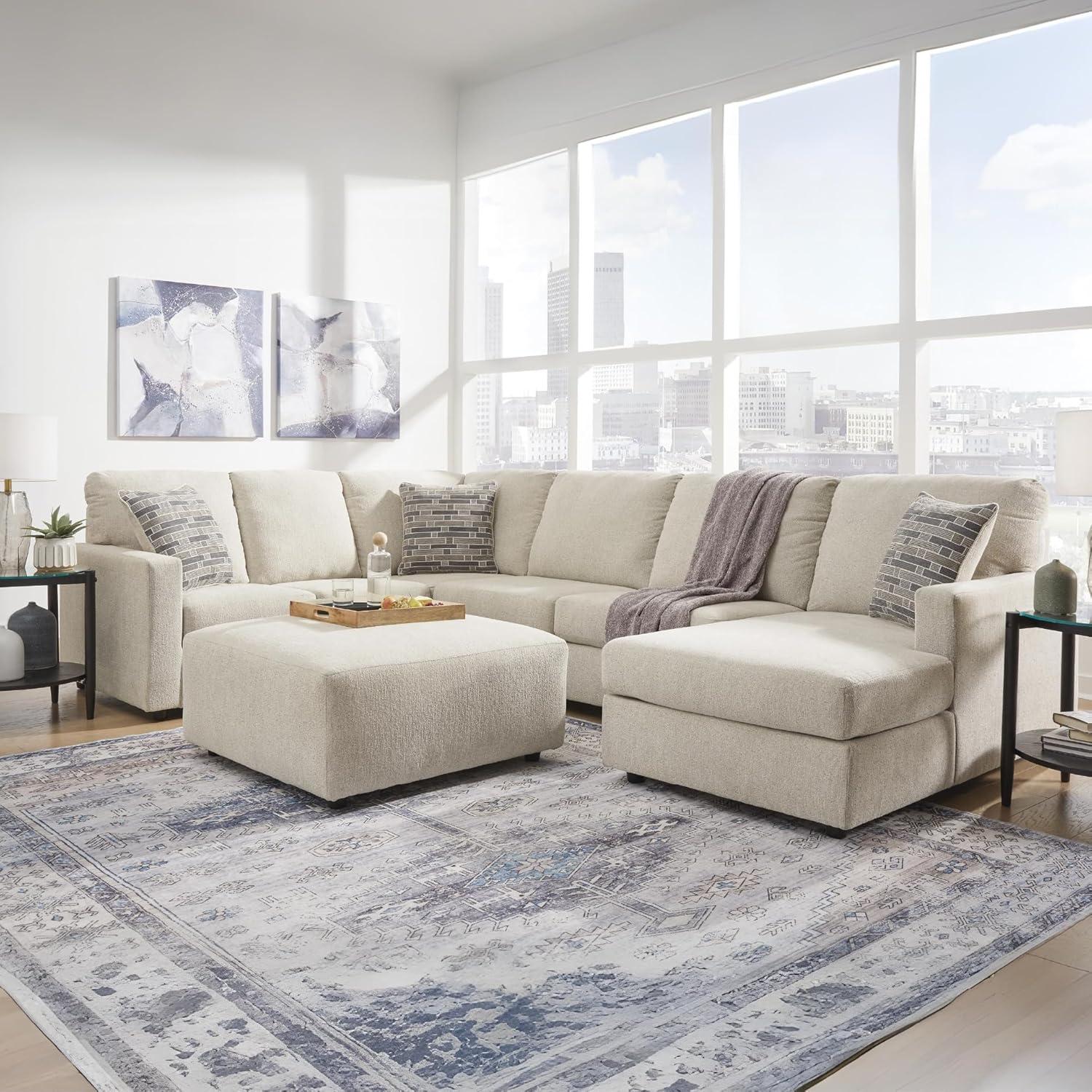 imageSignature Design by Ashley Edenfield Coastal LeftArm Facing 3Piece Sectional with Chaise Loose Seat Cushions and 3 Throw Pillows BeigeLinen