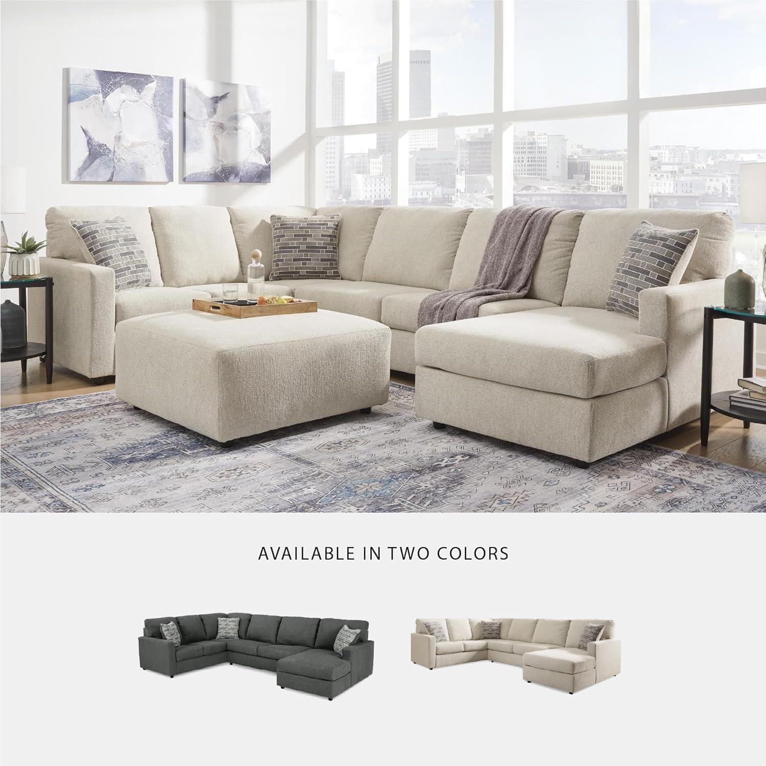 imageSignature Design by Ashley Edenfield Coastal LeftArm Facing 3Piece Sectional with Chaise Loose Seat Cushions and 3 Throw Pillows BeigeLinen