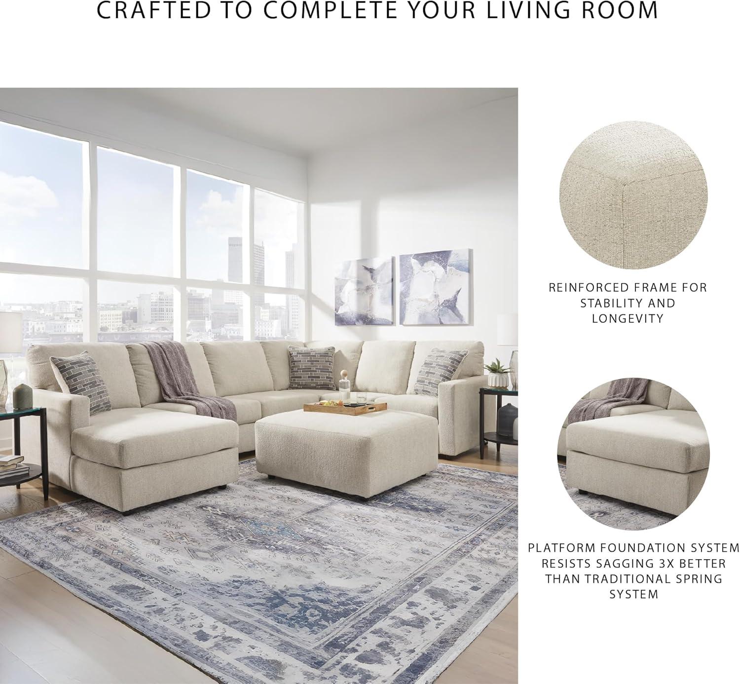 imageSignature Design by Ashley Edenfield Coastal LeftArm Facing 3Piece Sectional with Chaise Loose Seat Cushions and 3 Throw Pillows BeigeLinen