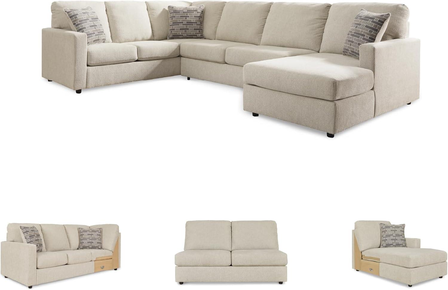 imageSignature Design by Ashley Edenfield Coastal LeftArm Facing 3Piece Sectional with Chaise Loose Seat Cushions and 3 Throw Pillows BeigeLinen