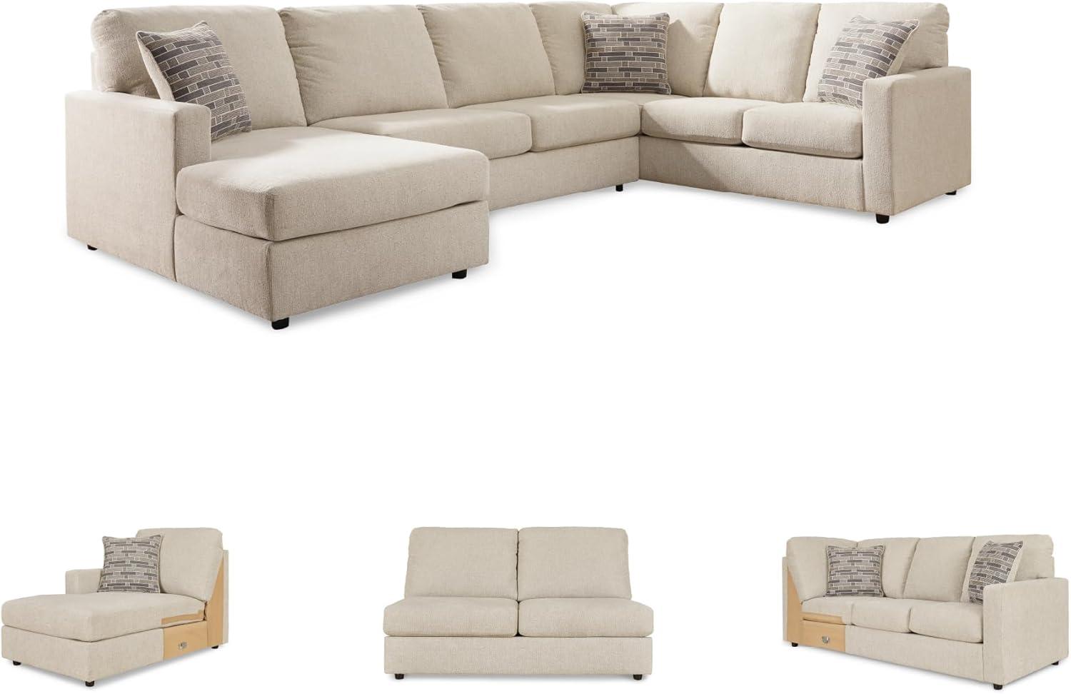 imageSignature Design by Ashley Edenfield Coastal LeftArm Facing 3Piece Sectional with Chaise Loose Seat Cushions and 3 Throw Pillows BeigeLinen