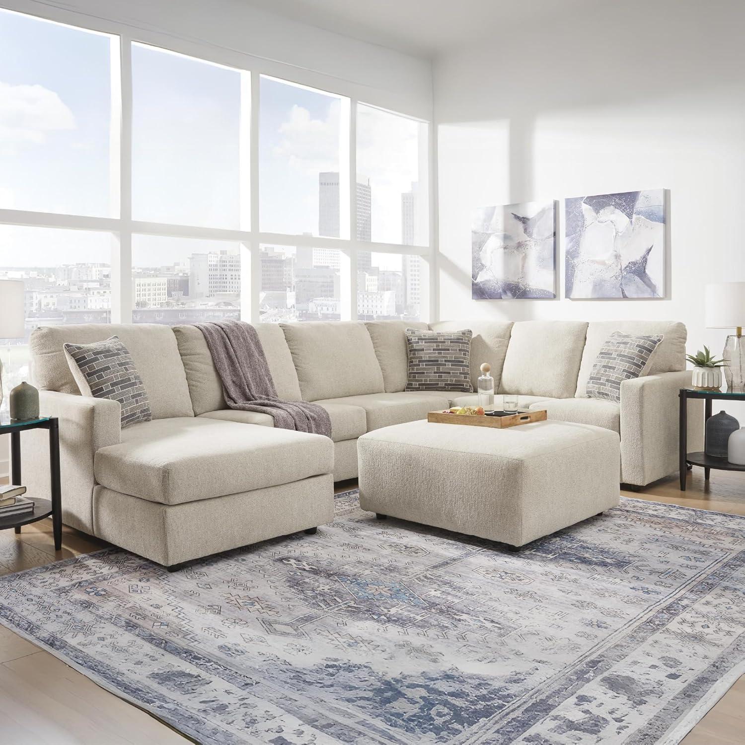 imageSignature Design by Ashley Edenfield Coastal LeftArm Facing 3Piece Sectional with Chaise Loose Seat Cushions and 3 Throw Pillows BeigeLinen