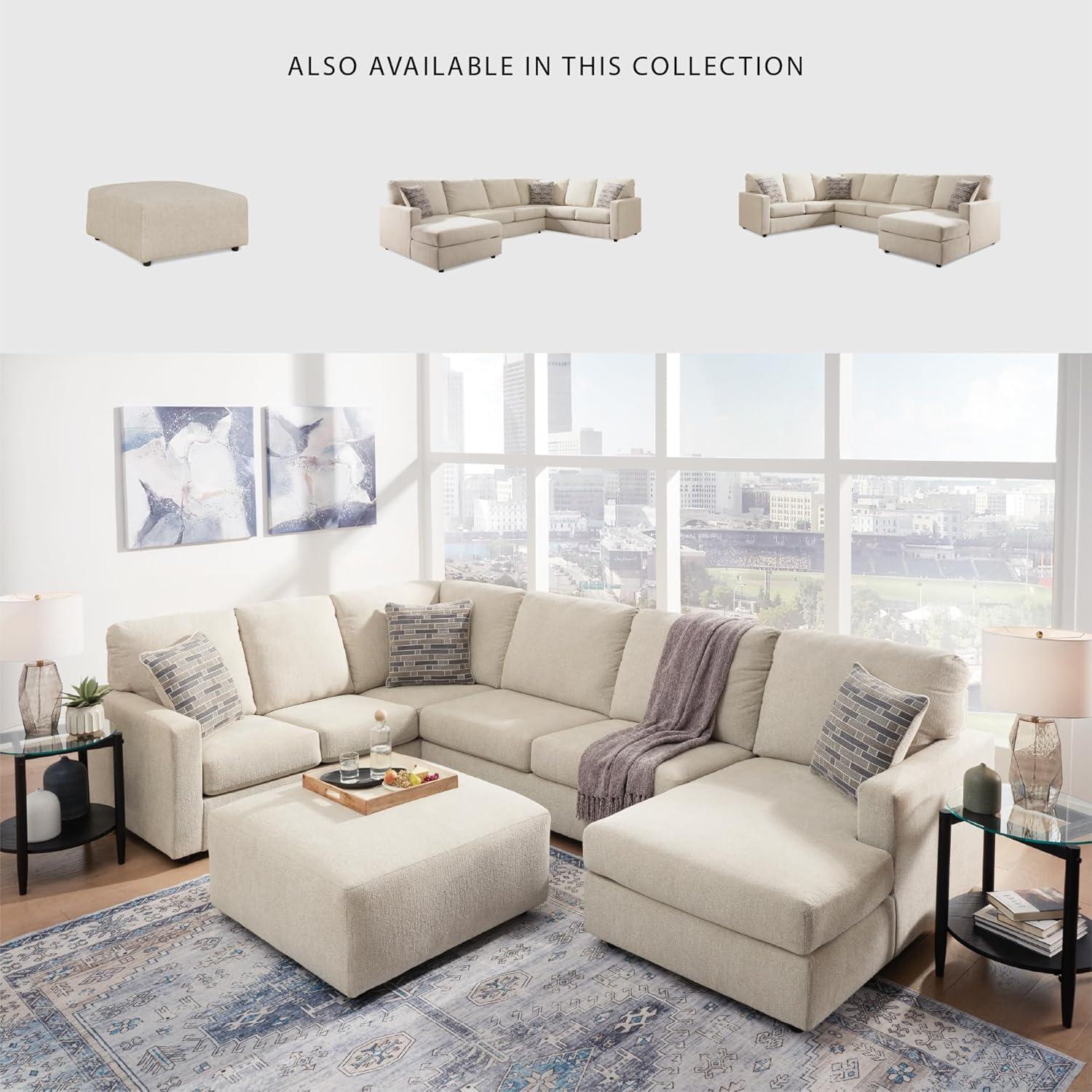 imageSignature Design by Ashley Edenfield Coastal LeftArm Facing 3Piece Sectional with Chaise Loose Seat Cushions and 3 Throw Pillows BeigeLinen