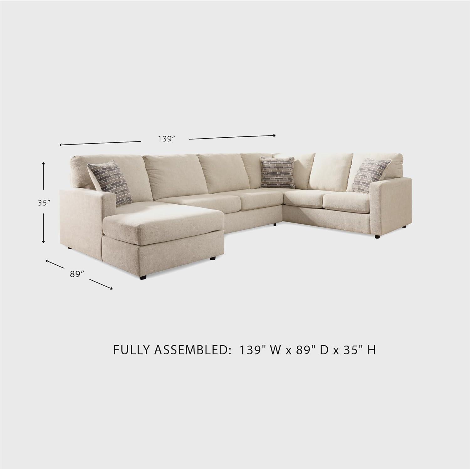 imageSignature Design by Ashley Edenfield Coastal LeftArm Facing 3Piece Sectional with Chaise Loose Seat Cushions and 3 Throw Pillows BeigeLinen